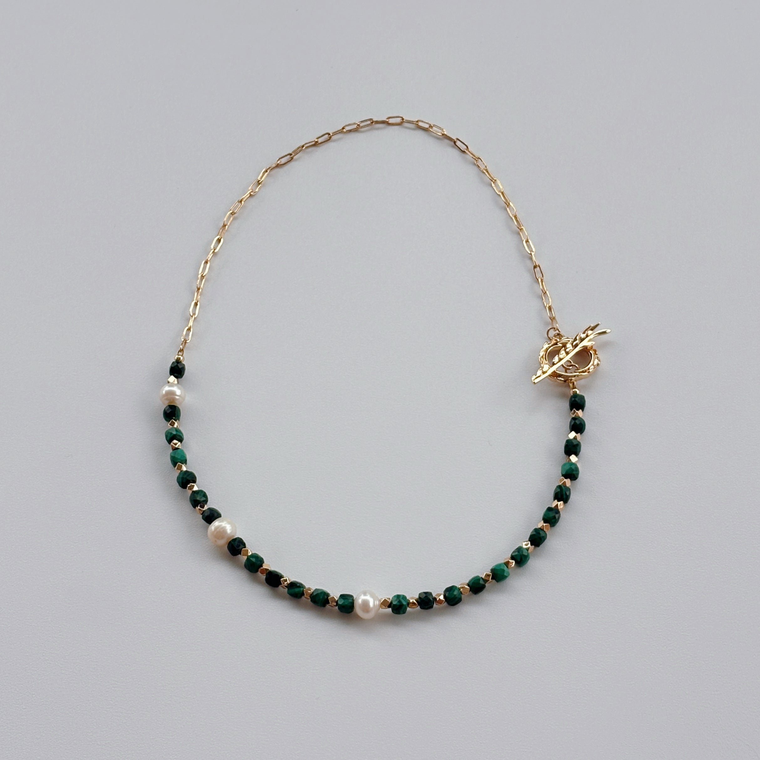 Lotus & Plume Faceted Malachite Pearl Transformation Necklace