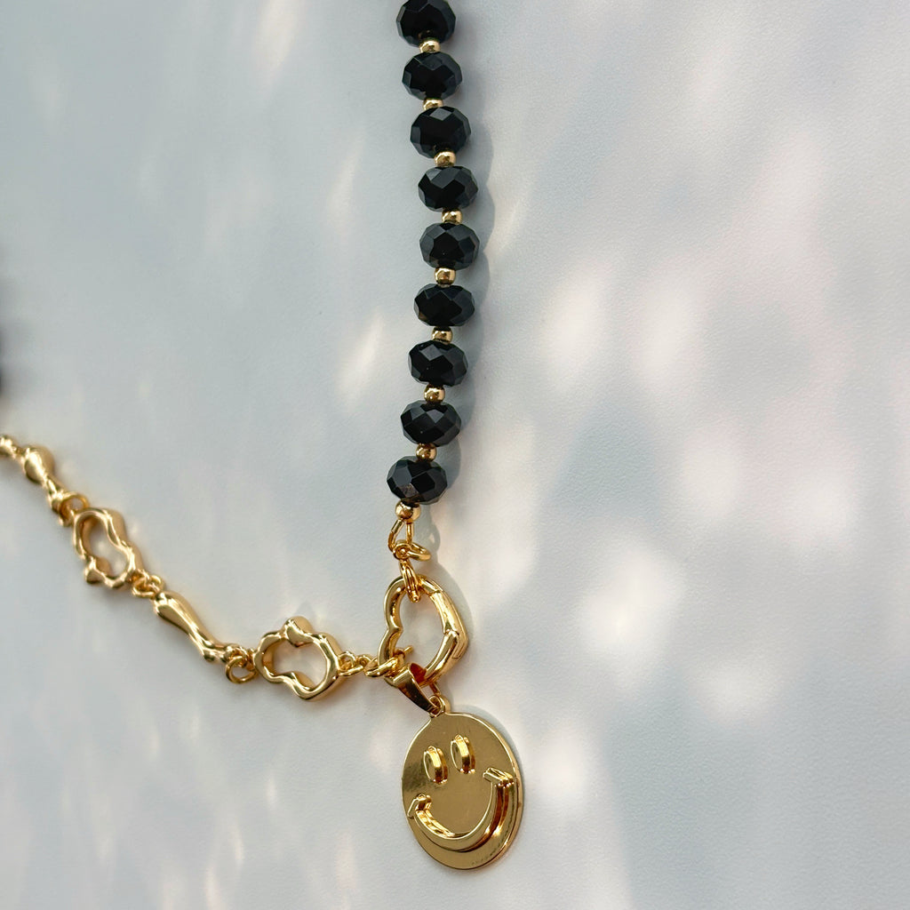 Lucky Smile Faceted Black Onyx Lucky Necklace