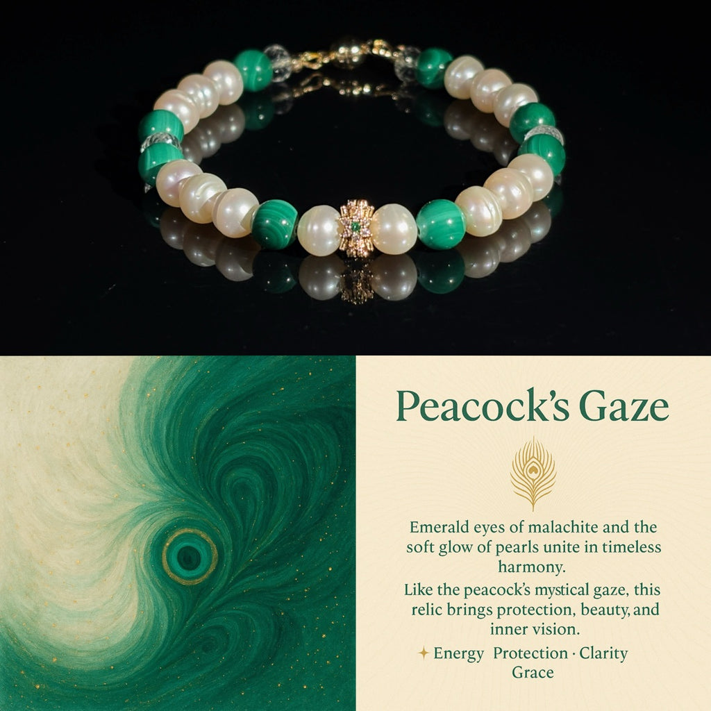 Peacock’s Gaze Malachite & Pearl Bracelet