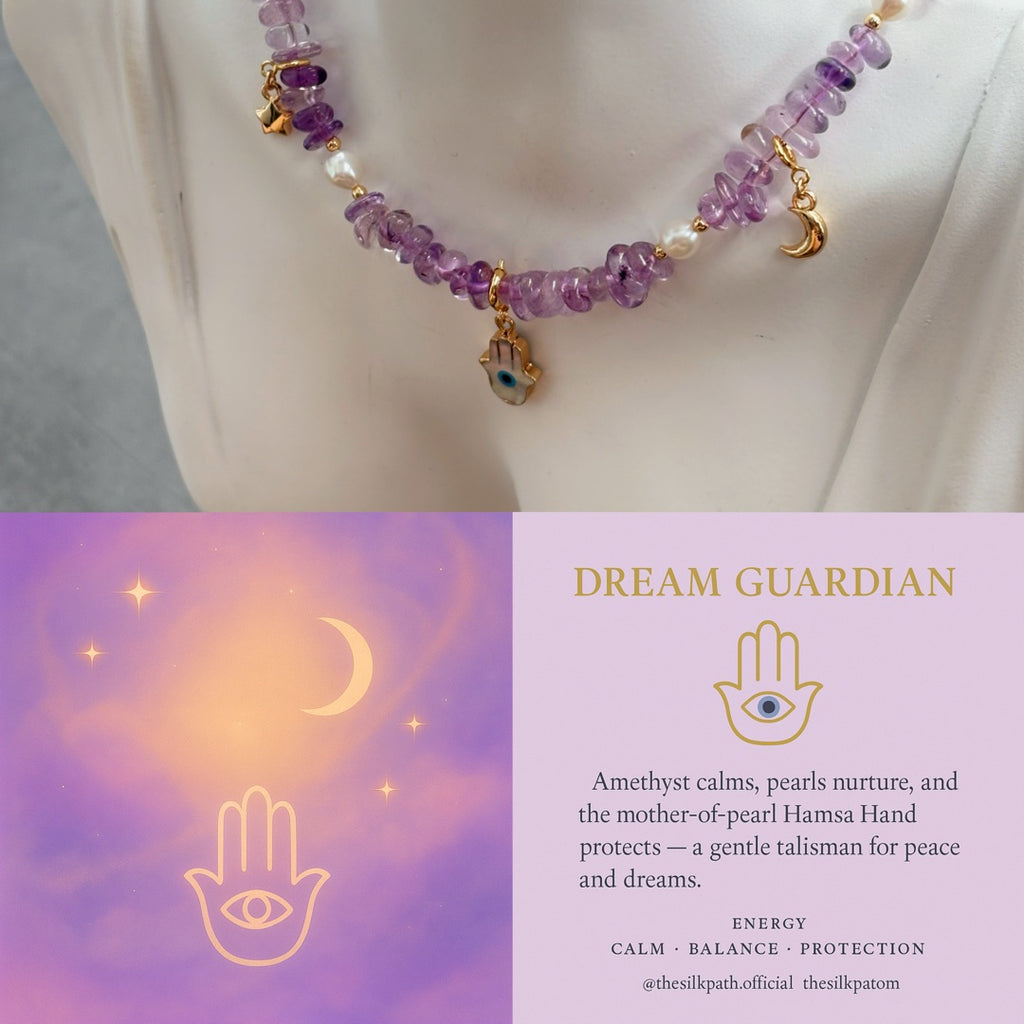 Dream Guardian Amethyst Pearl Hamsa Necklace