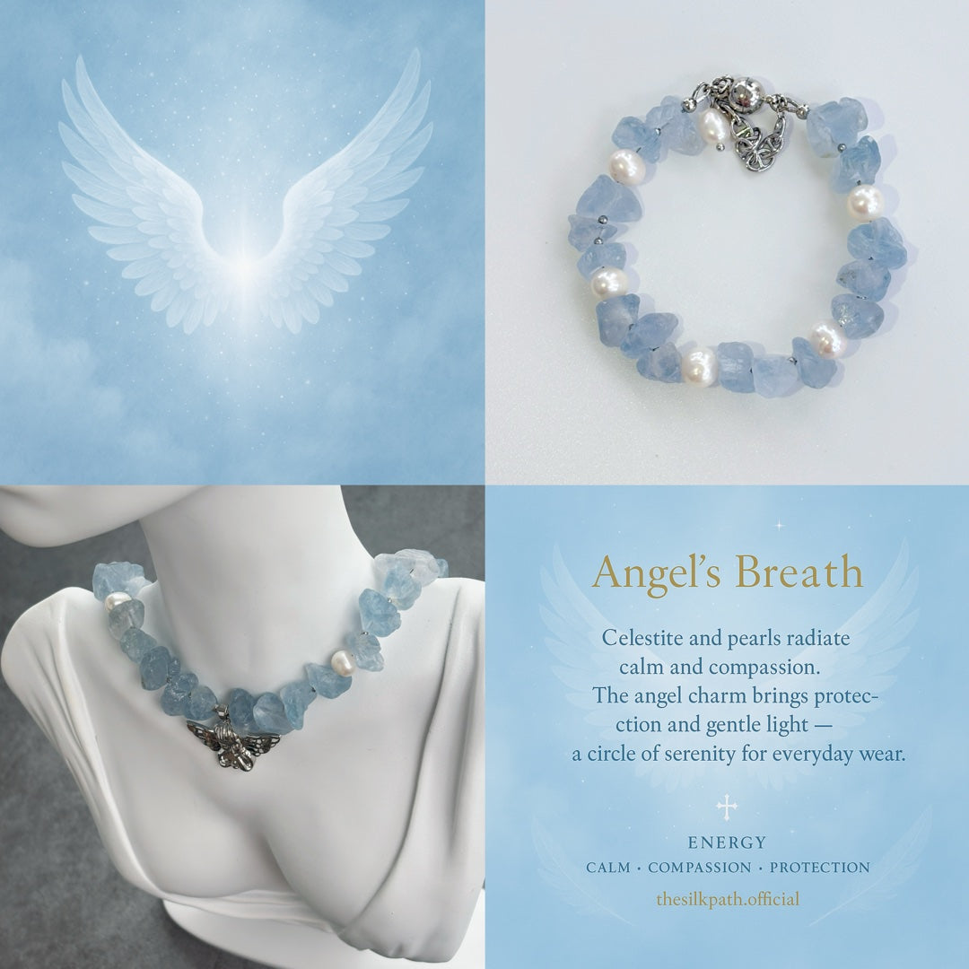 Angel’s Breath Celestite Pearl Guardian Necklace