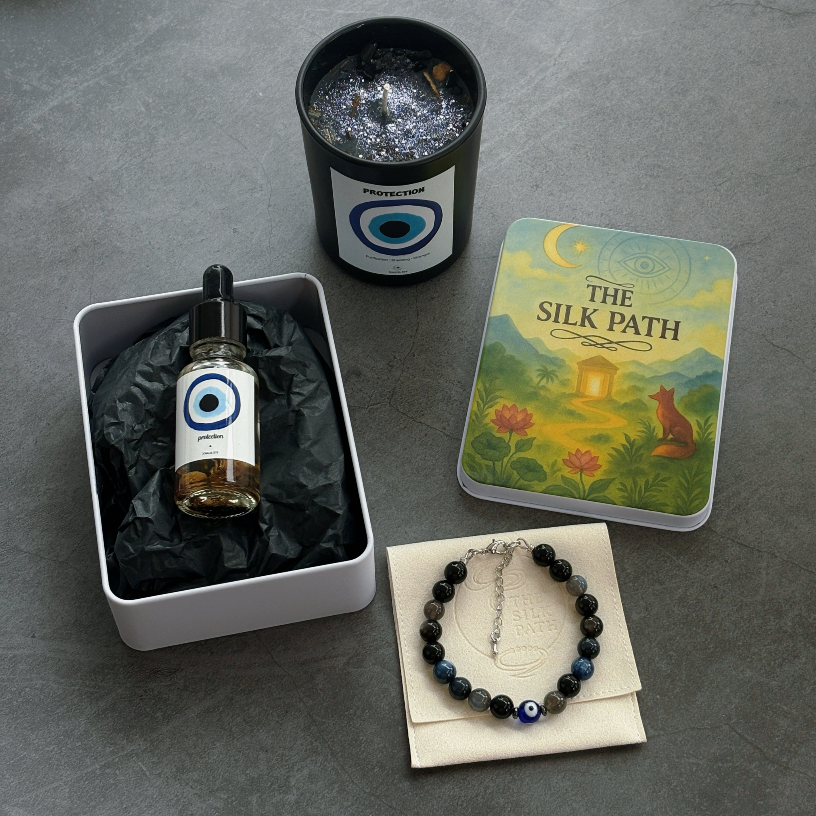 Protection Ritual Set Candle Oil Crystal Bracelet