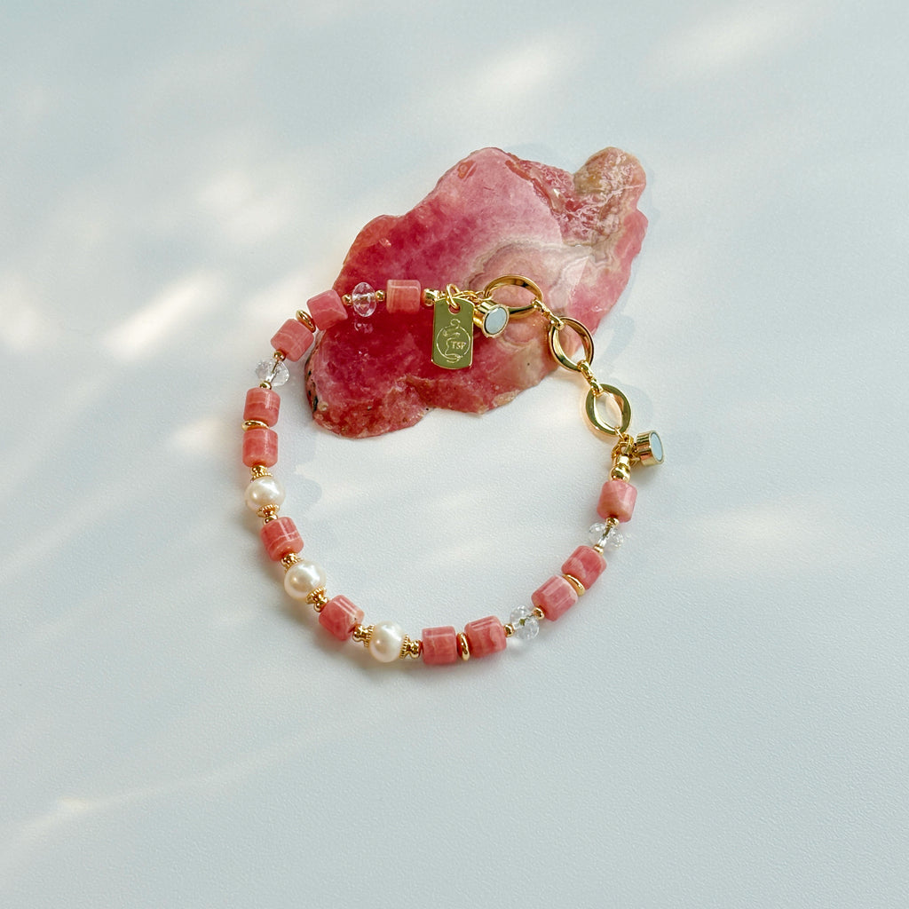Rose Empress Rhodochrosite Pearl Clear Quartz Bracelet