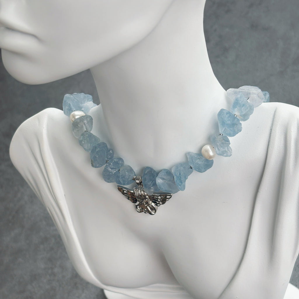 Angel’s Breath Celestite Pearl Guardian Necklace