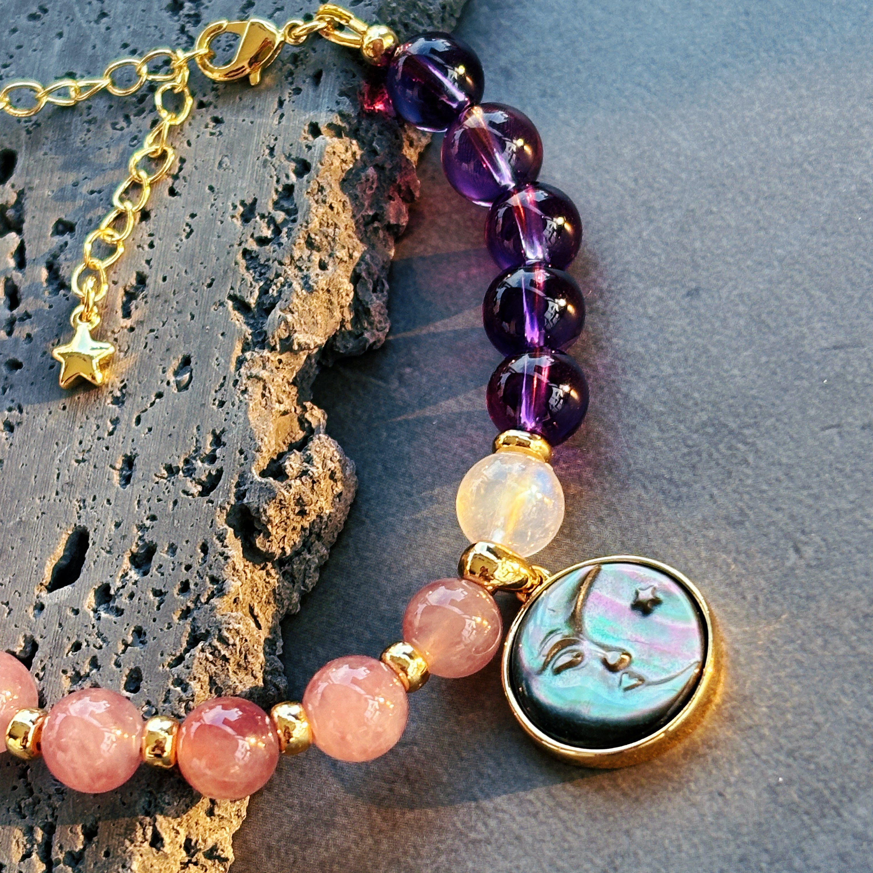 Attraction Rose Quartz Moonstone Amethyst Confidence Bracelet