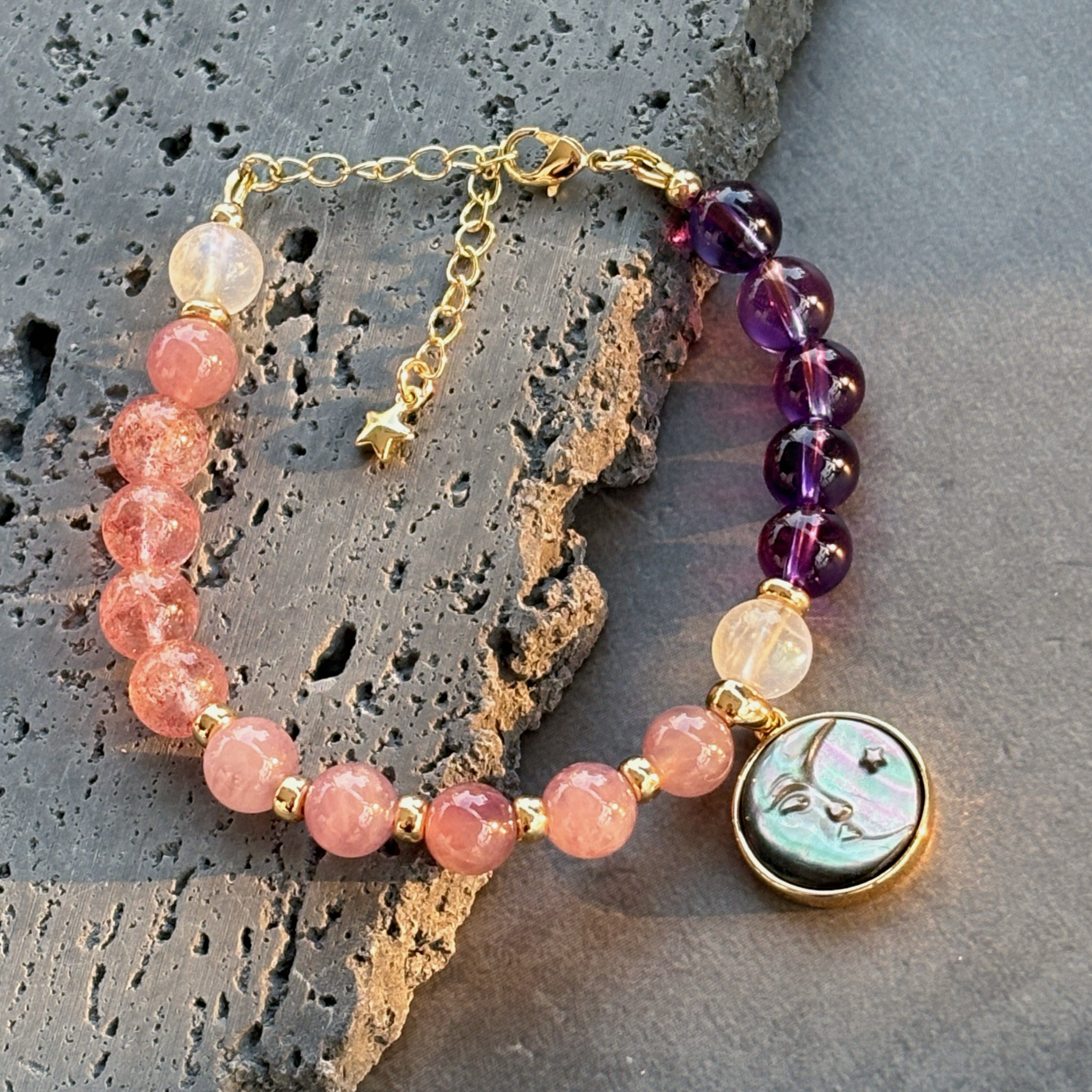 Attraction Rose Quartz Moonstone Amethyst Confidence Bracelet