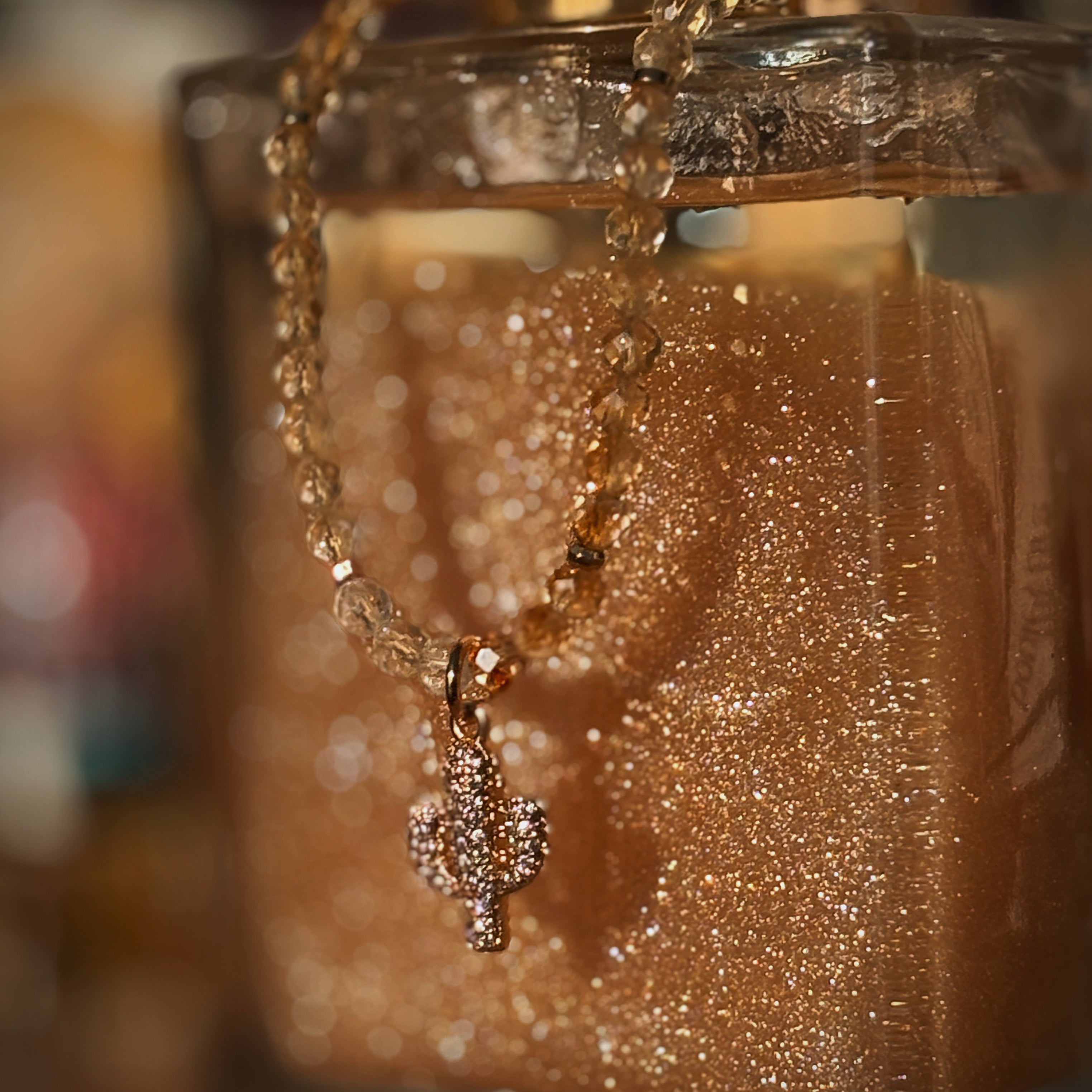 Luminous Desert Light Citrine Gold Filled Cactus Pendant Necklace