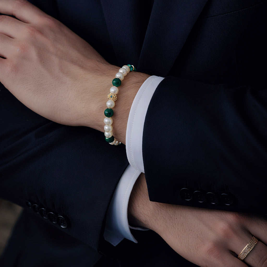 Spiritual Animal Malachite Pearl Peacock Gaze Bracelet