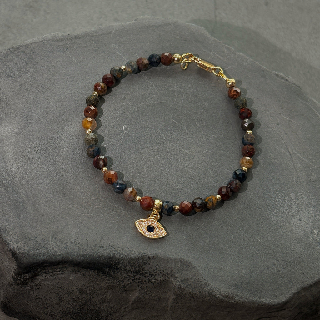 Eclipse Eye Pietersite Bracelet Gold Evil Eye Protection Talisman