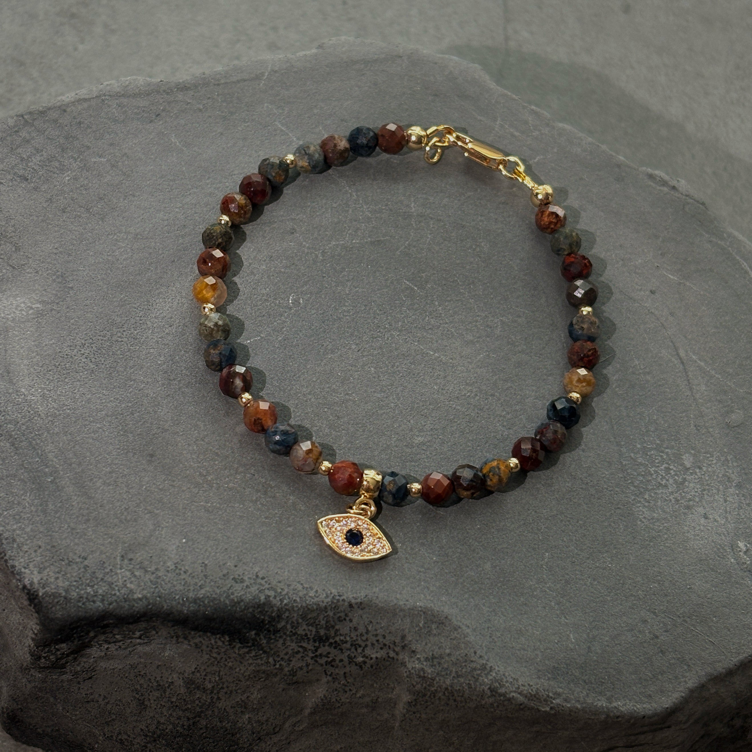 Eclipse Eye Pietersite Bracelet Gold Evil Eye Protection Talisman