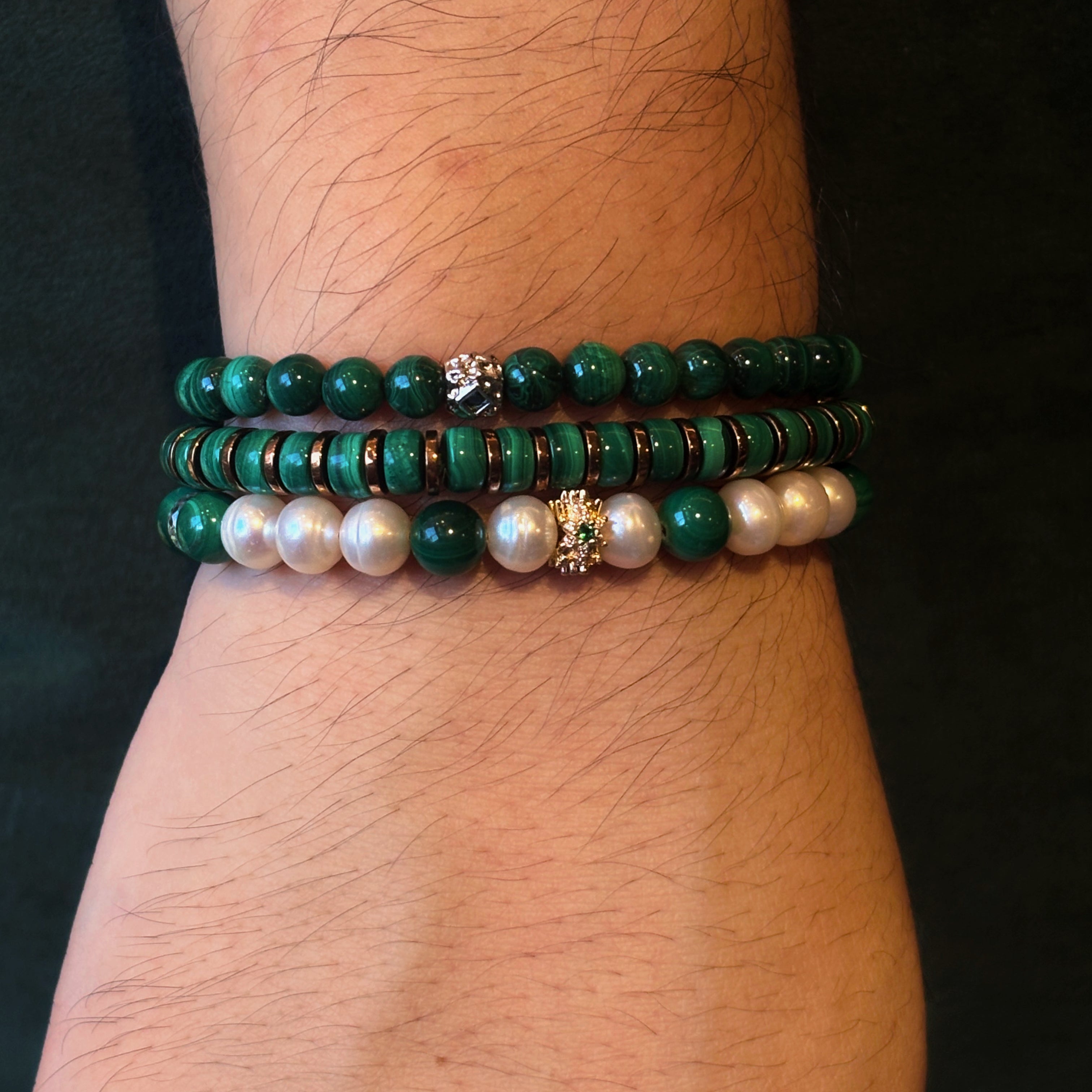 Spiritual Animal Malachite Pearl Peacock Gaze Bracelet