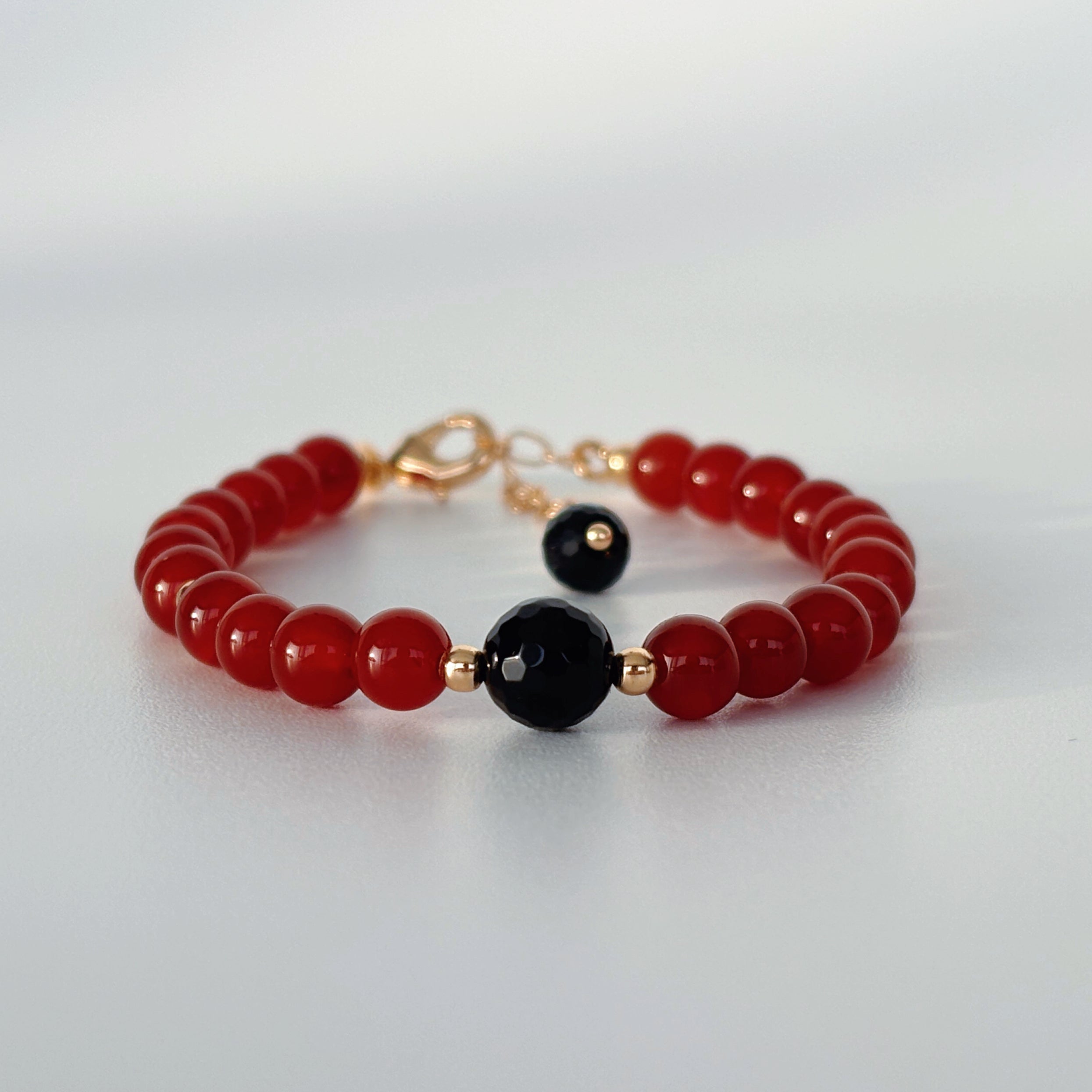 Rooted Flame Red Agate Black Onyx Stability Grounding Bracelet