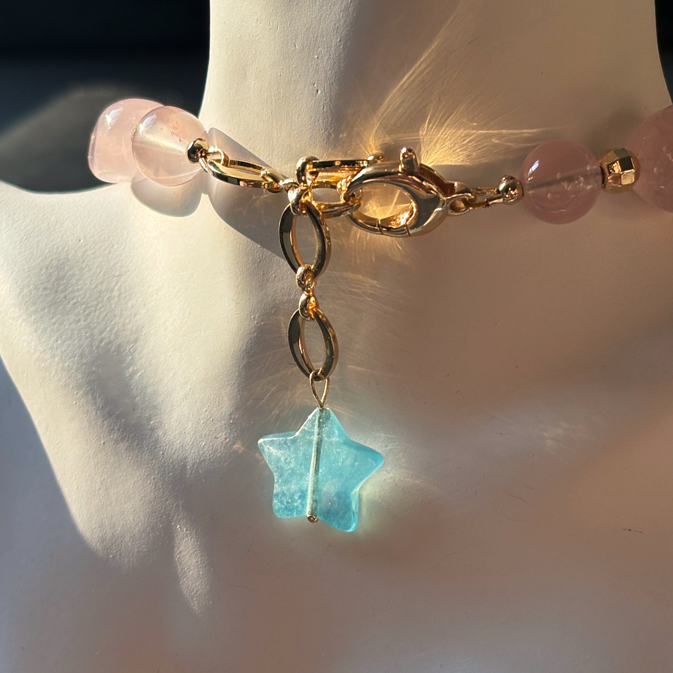 Healing Series Luminous Bloom Rose Quartz Aquamarine Gentle Love Necklace
