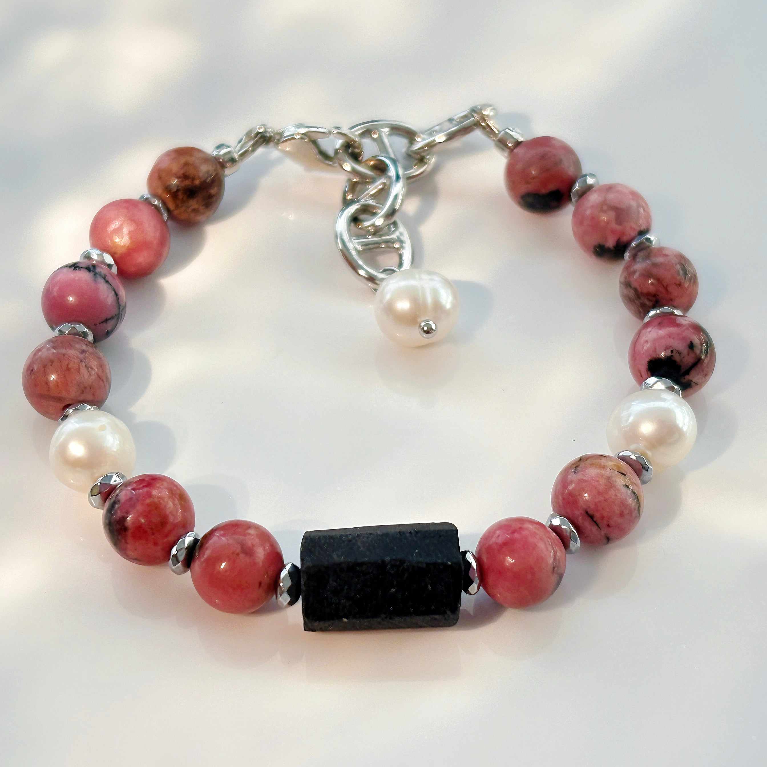 Aurora Guard Rhodochrosite Black Tourmaline Protection Healing Bracelet