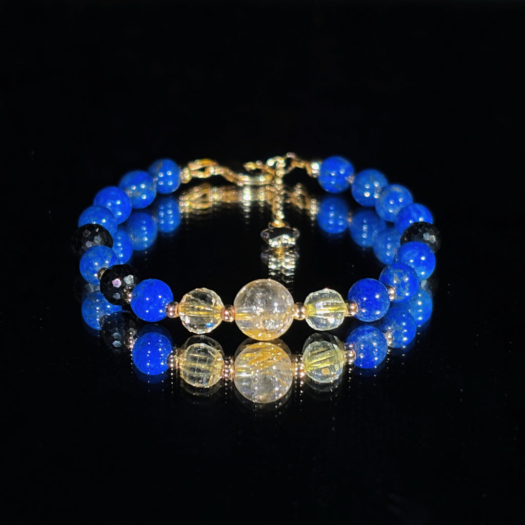 Astronomy & Stars Lapis Lazuli Golden Rutilated Quartz Black Tourmaline Bracelet