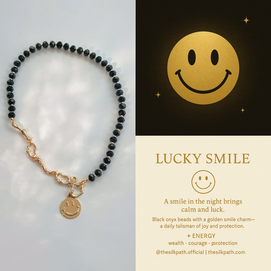 Lucky Smile Faceted Black Onyx Lucky Necklace