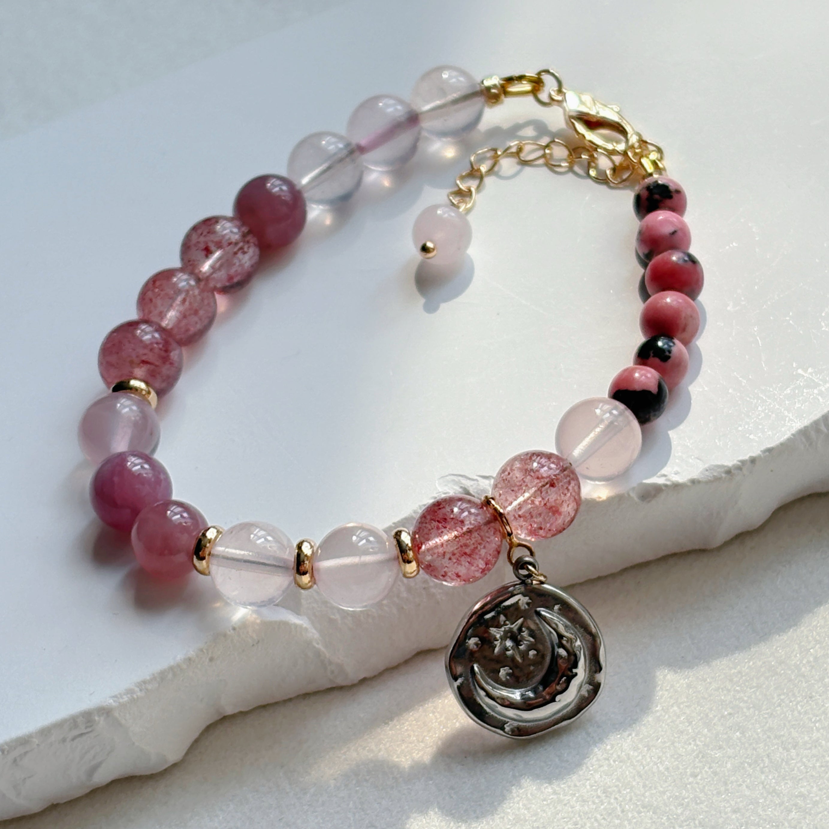 Love Binding Rhodonite Strawberry Quartz Rose Quartz Bracelet