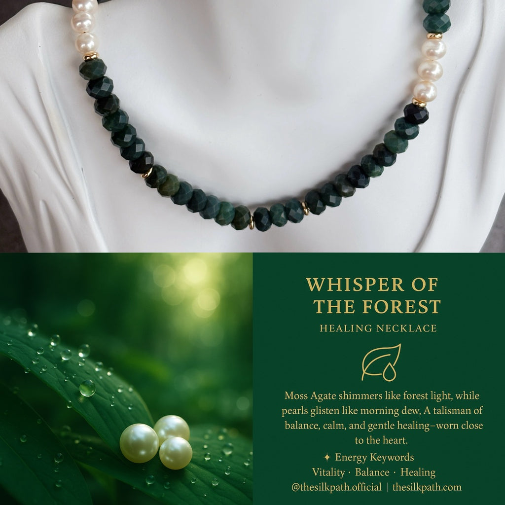 Whisper of the Forest Moss Agate Pearl Necklace