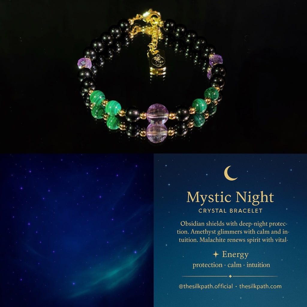 Mystic Night Obsidian Faceted Amethyst Malachite Bracelet