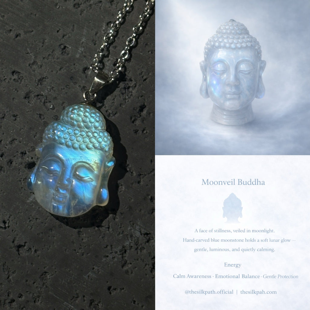 Moonveil Buddha Gemstone-grade blue moonstone Pedant