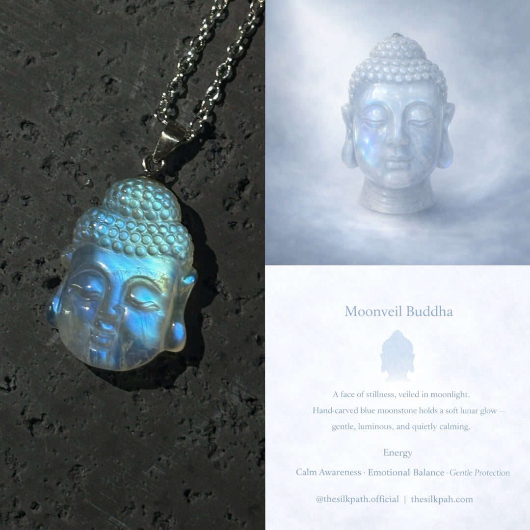Moonveil Buddha Gemstone-grade blue moonstone Pedant