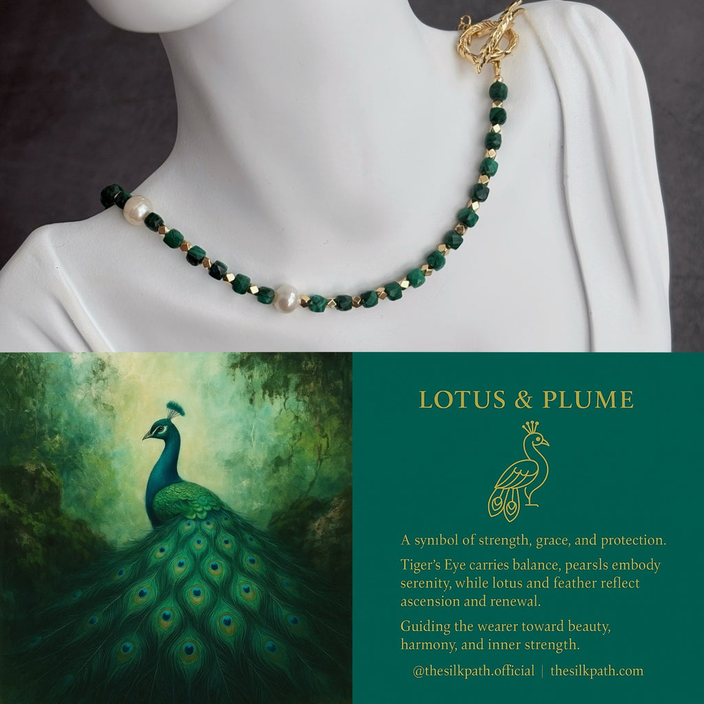 Lotus & Plume Faceted Malachite Pearl Transformation Necklace