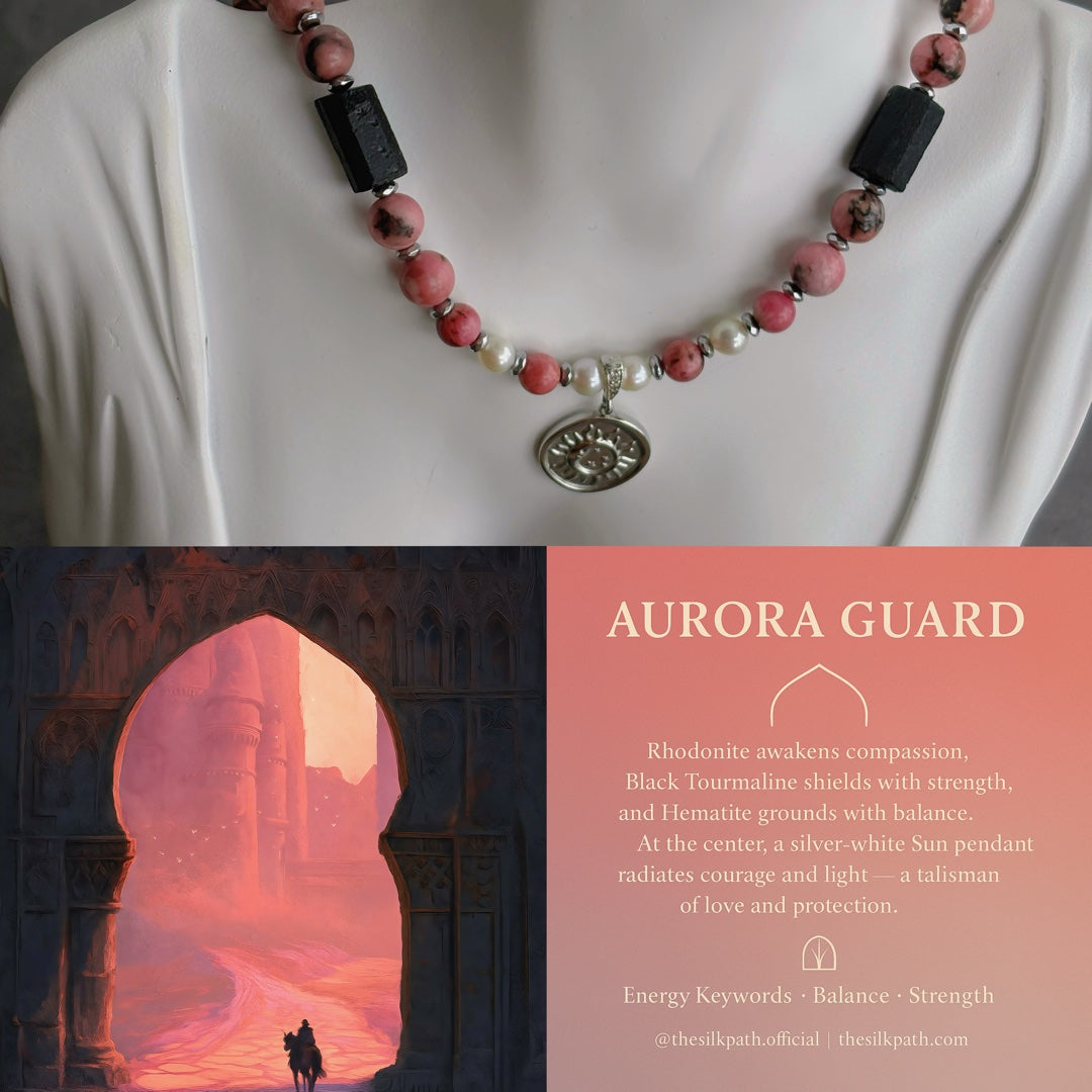 Aurora Guard Rhodonite Black Tourmaline Compassion Necklace