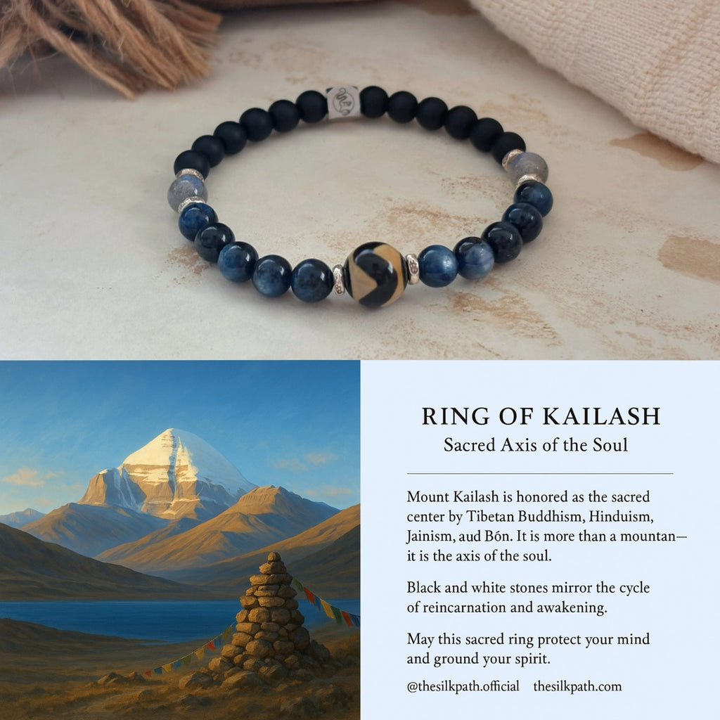 Ring Of Kailash Kyanite Obsidian With Tibetan Dzi Bead Bracelet