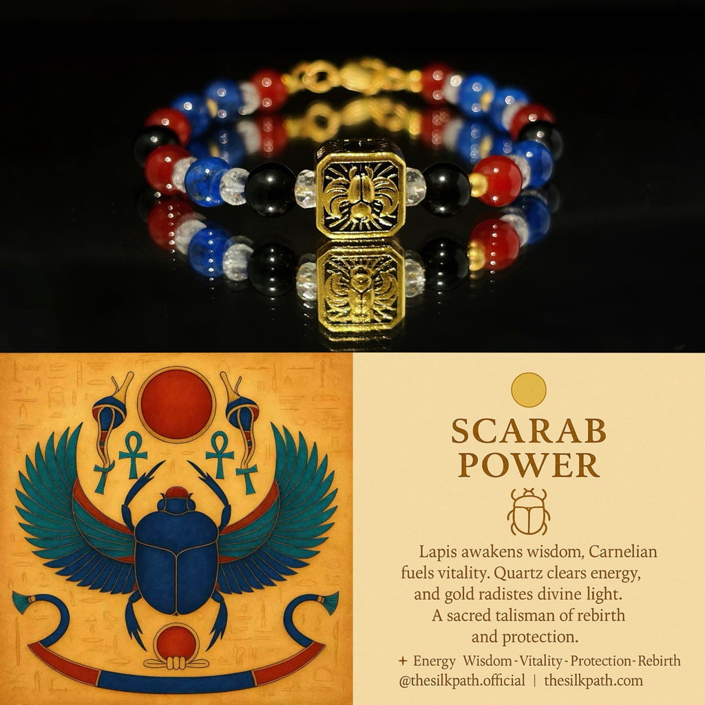 Scarab Power Lapis Lazuli Carnelian Clear Quartz Bracelet