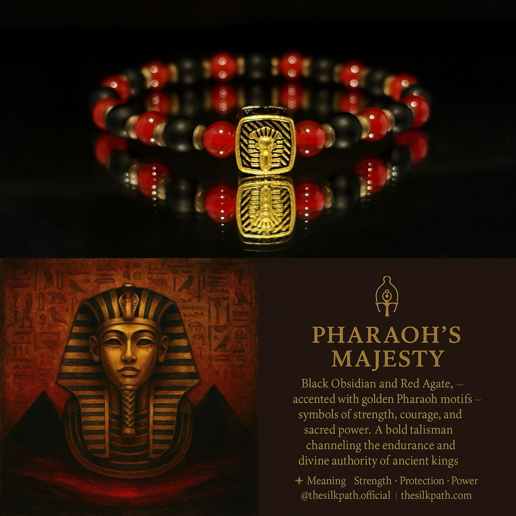 Pharaoh’s Majesty Obsidian Red Agate Crystal Bracelet