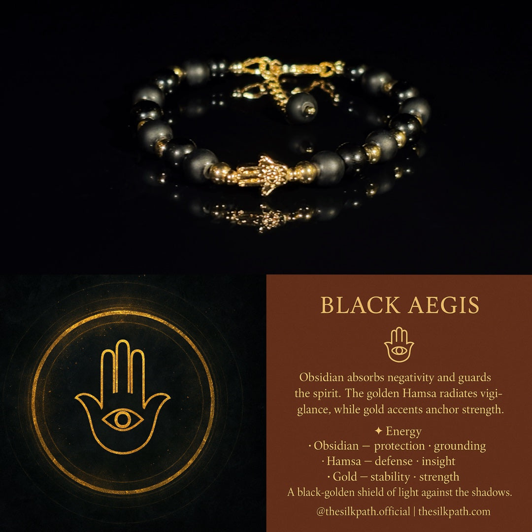 Black Aegis Obsidian Hamsa Protection Bracelet