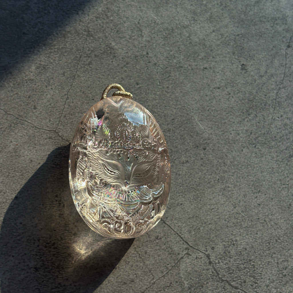 Spiritual Animal Fox King Hand Carved Rainbow Clear Quartz Talisman Pendant
