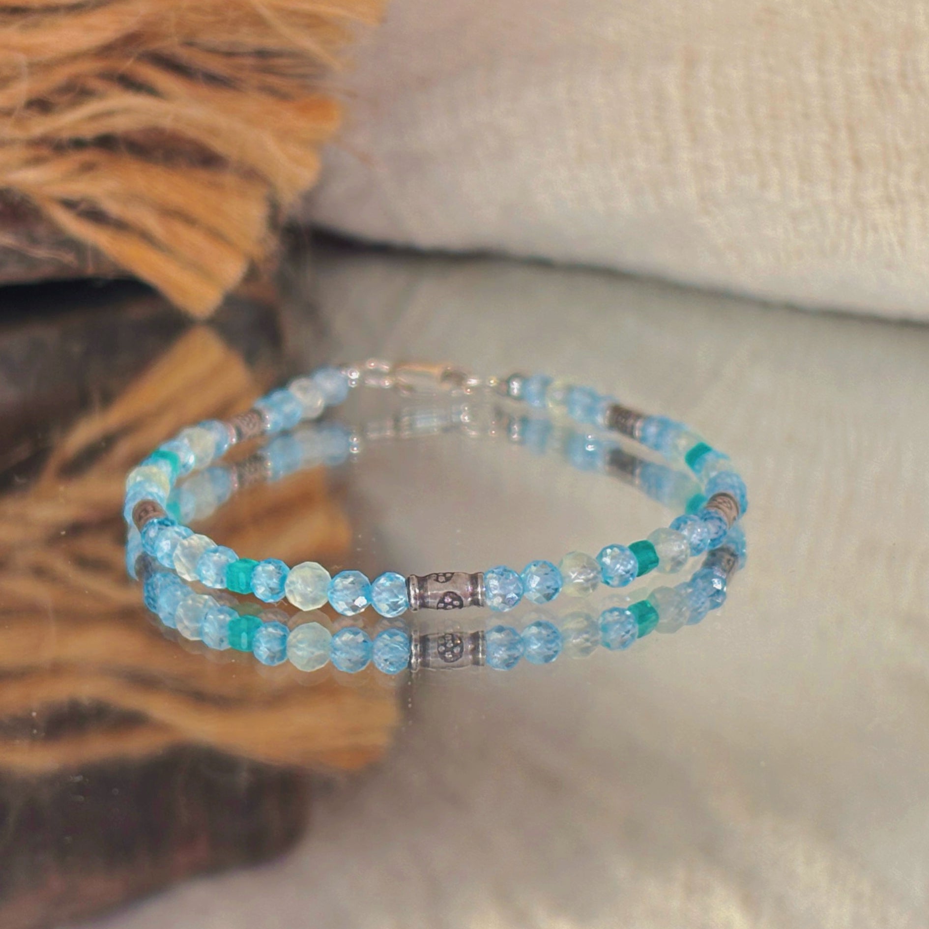 Hu Vase Blue Topaz Prehnite Crystal Bracelet