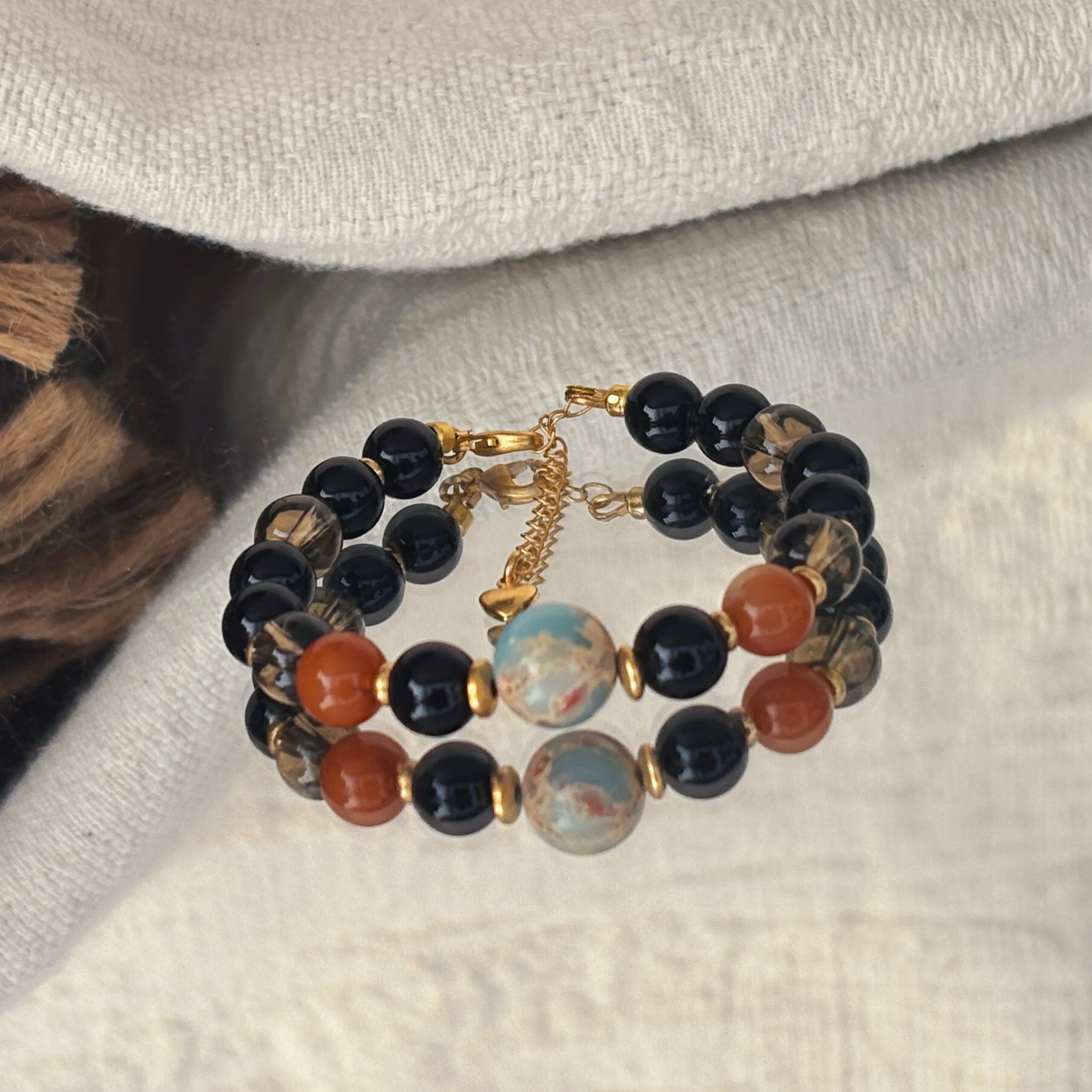 Guardian of Buddhas Obsidian Smoky Quartz Topaz Guardian Bracelet