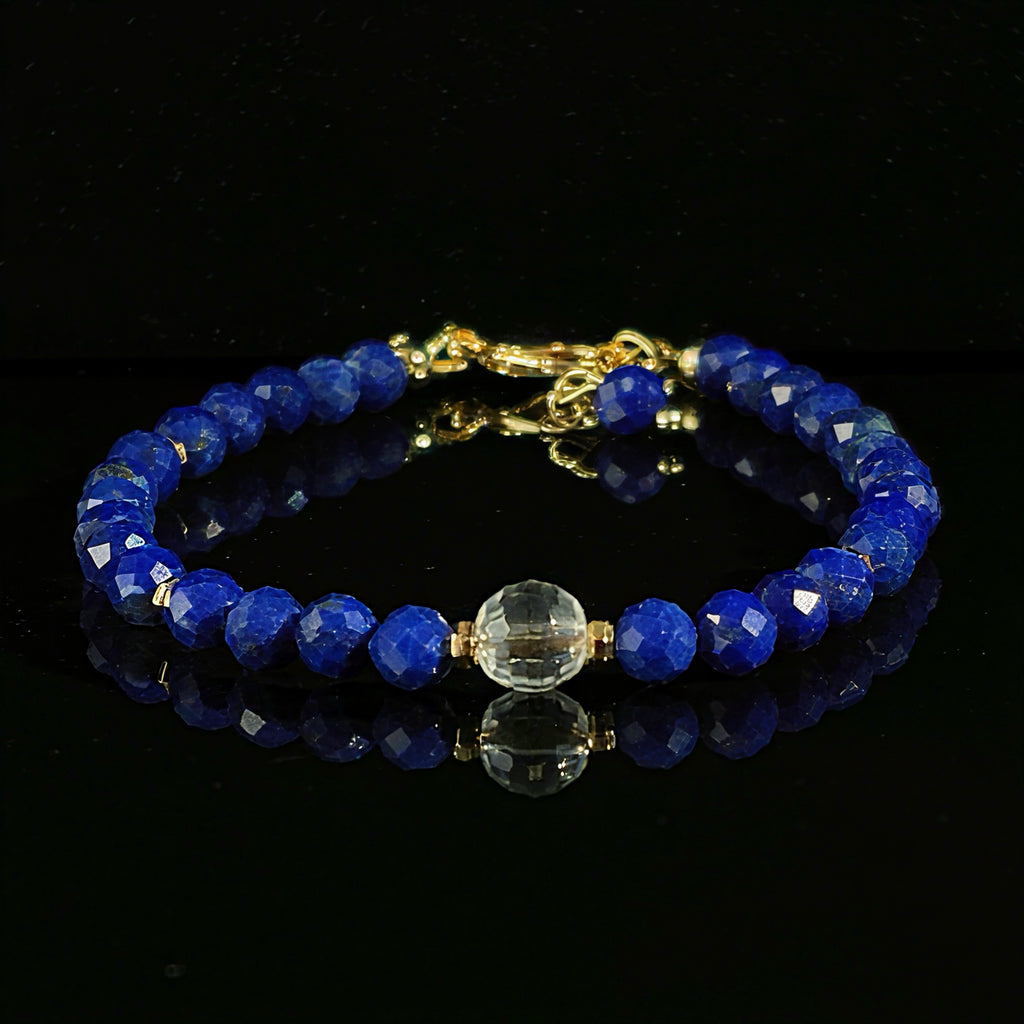 Faceted Lapis Lazuli Bracelet with Clear Quartz