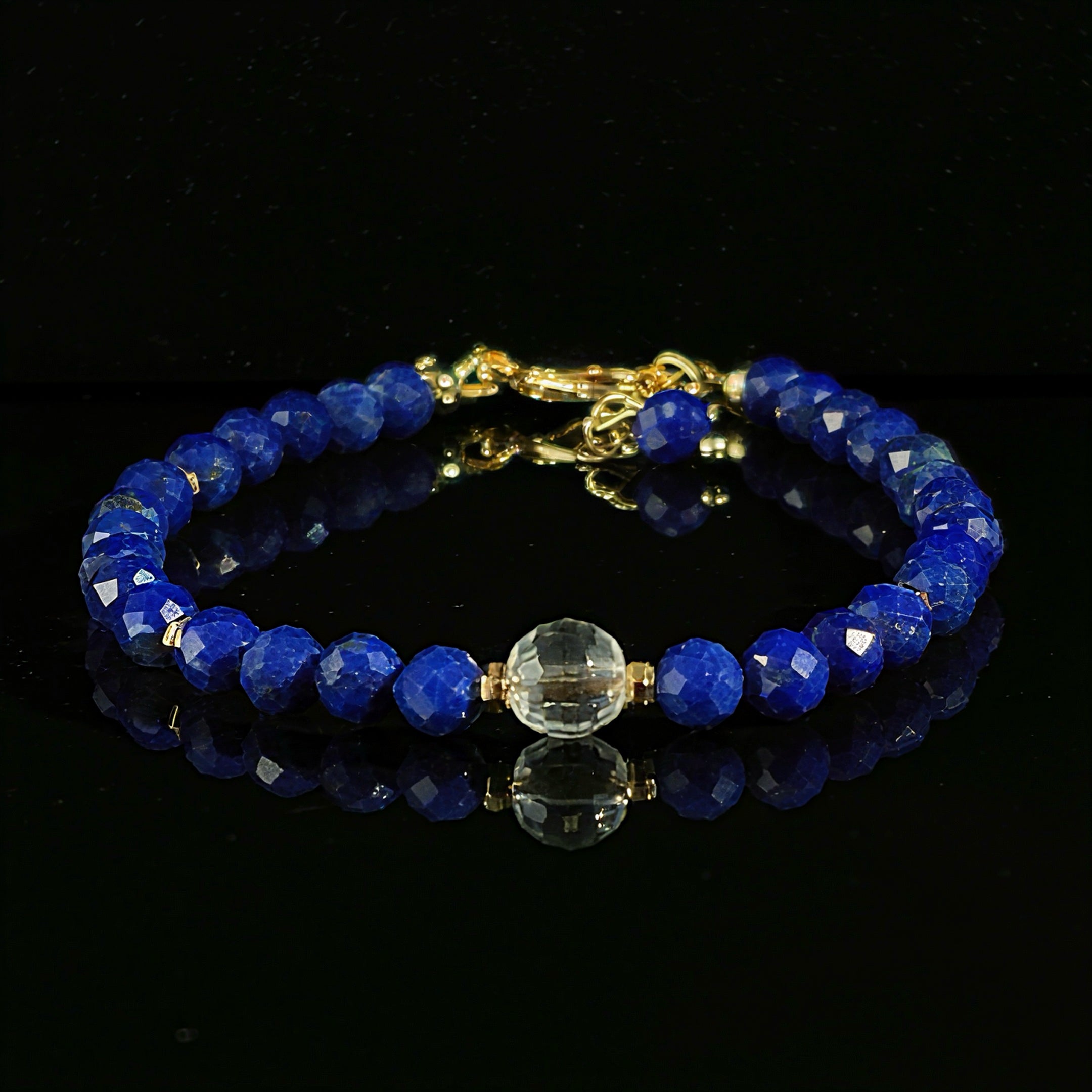 Faceted Lapis Lazuli Bracelet with Clear Quartz