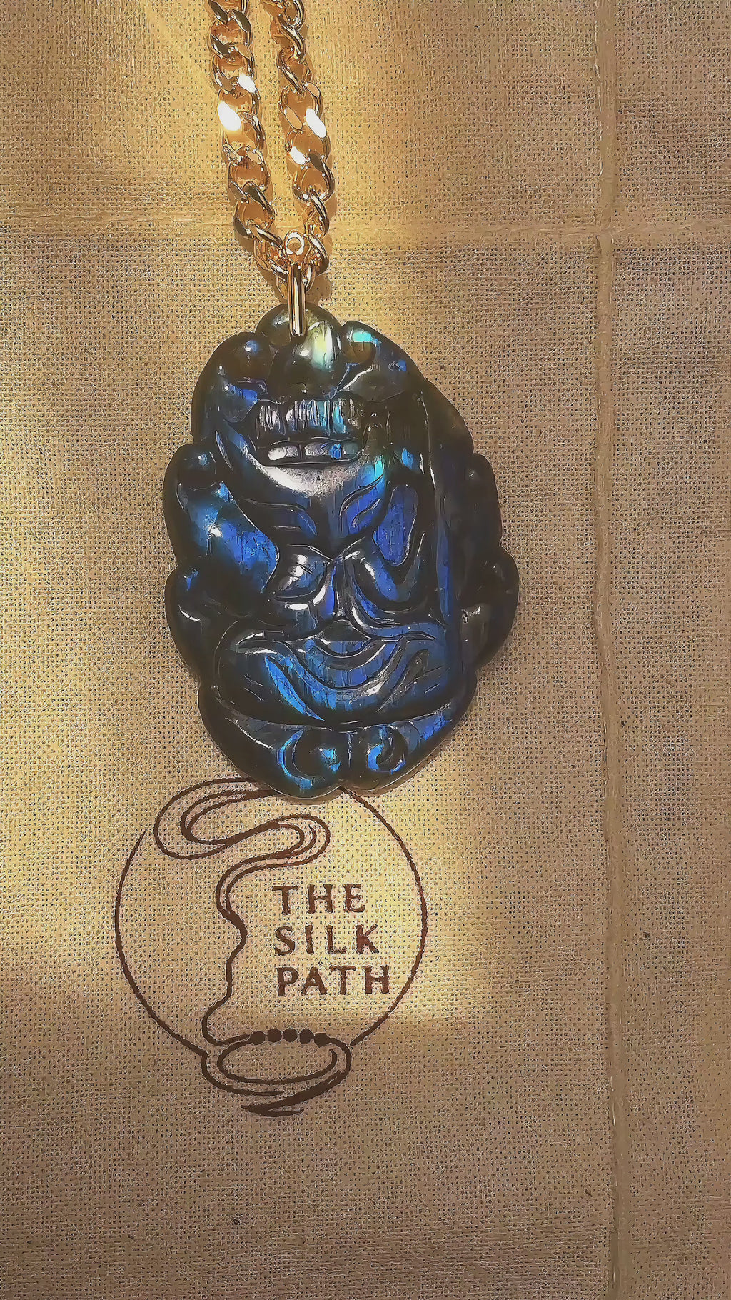 Spiritual Animal Fox King Hand Carved Blue Labradorite Talisman Pendant