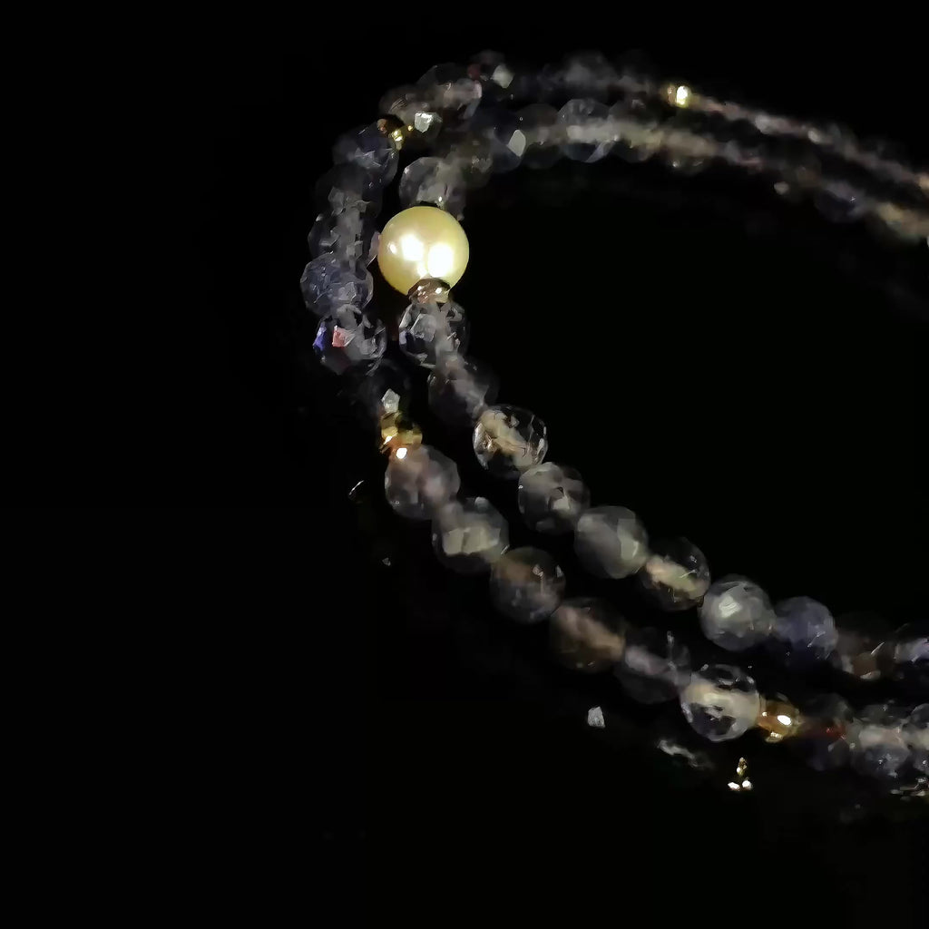 Luminous Moon and Star Path Faceted Iolite Couple Bracelets