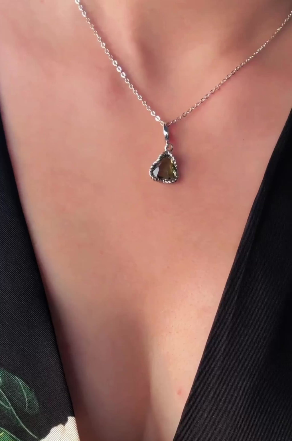 Silk Road Relic Czech Moldavite Faceted Pendant 925 Sterling Silver