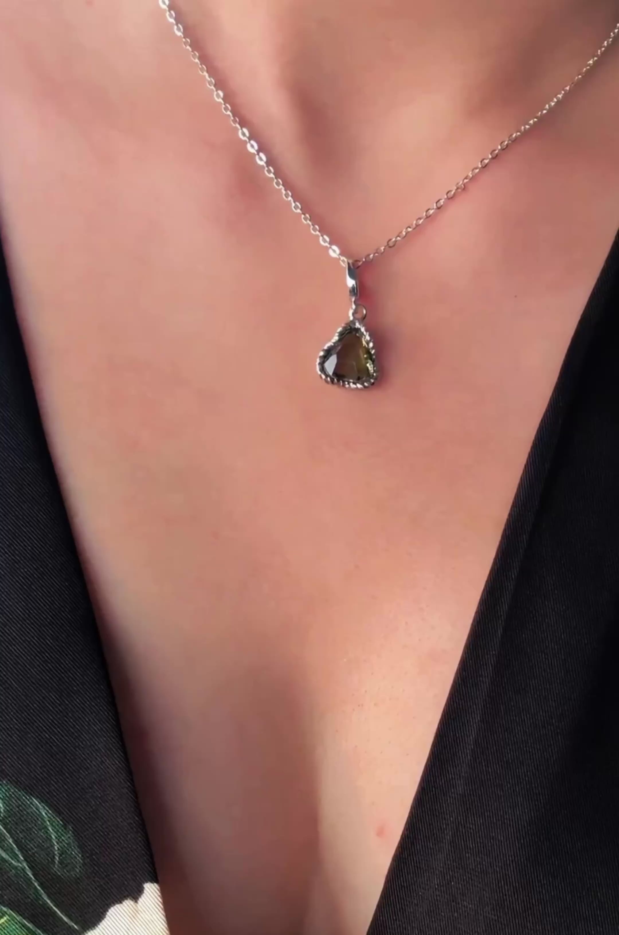 Silk Road Relic Czech Moldavite Faceted Pendant 925 Sterling Silver
