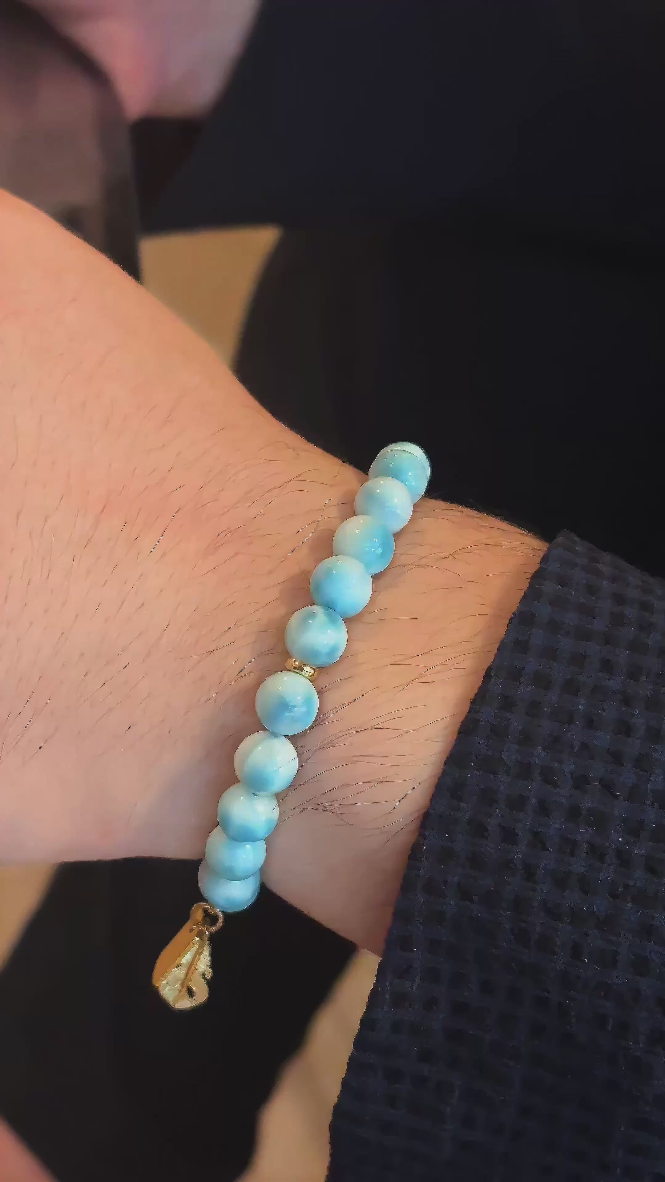 Healing Series Ocean Feather Larimar Feather Talisman Healing Bracelet
