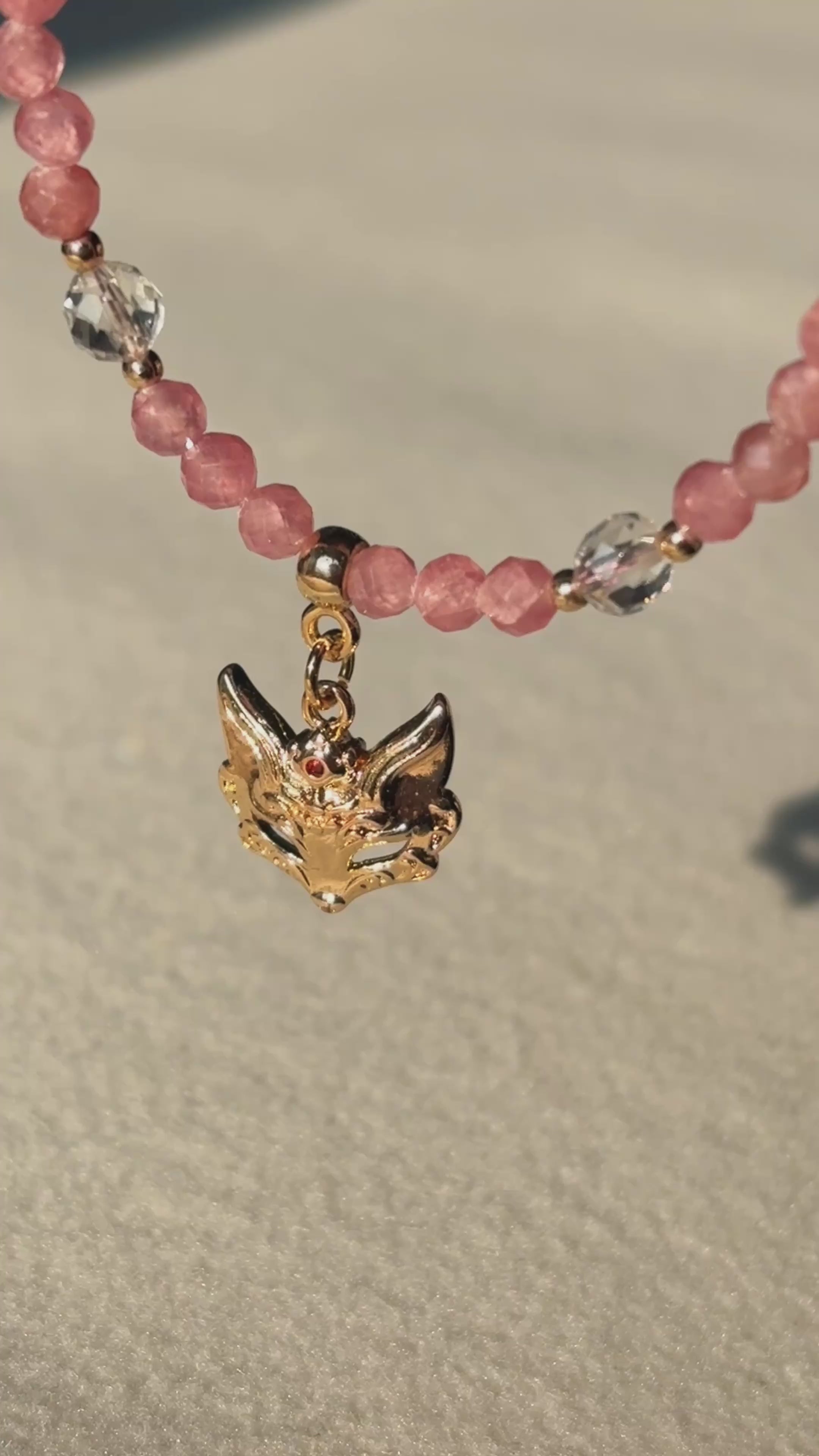 Spiritual Animal Faceted Rhodochrosite Fox Necklace
