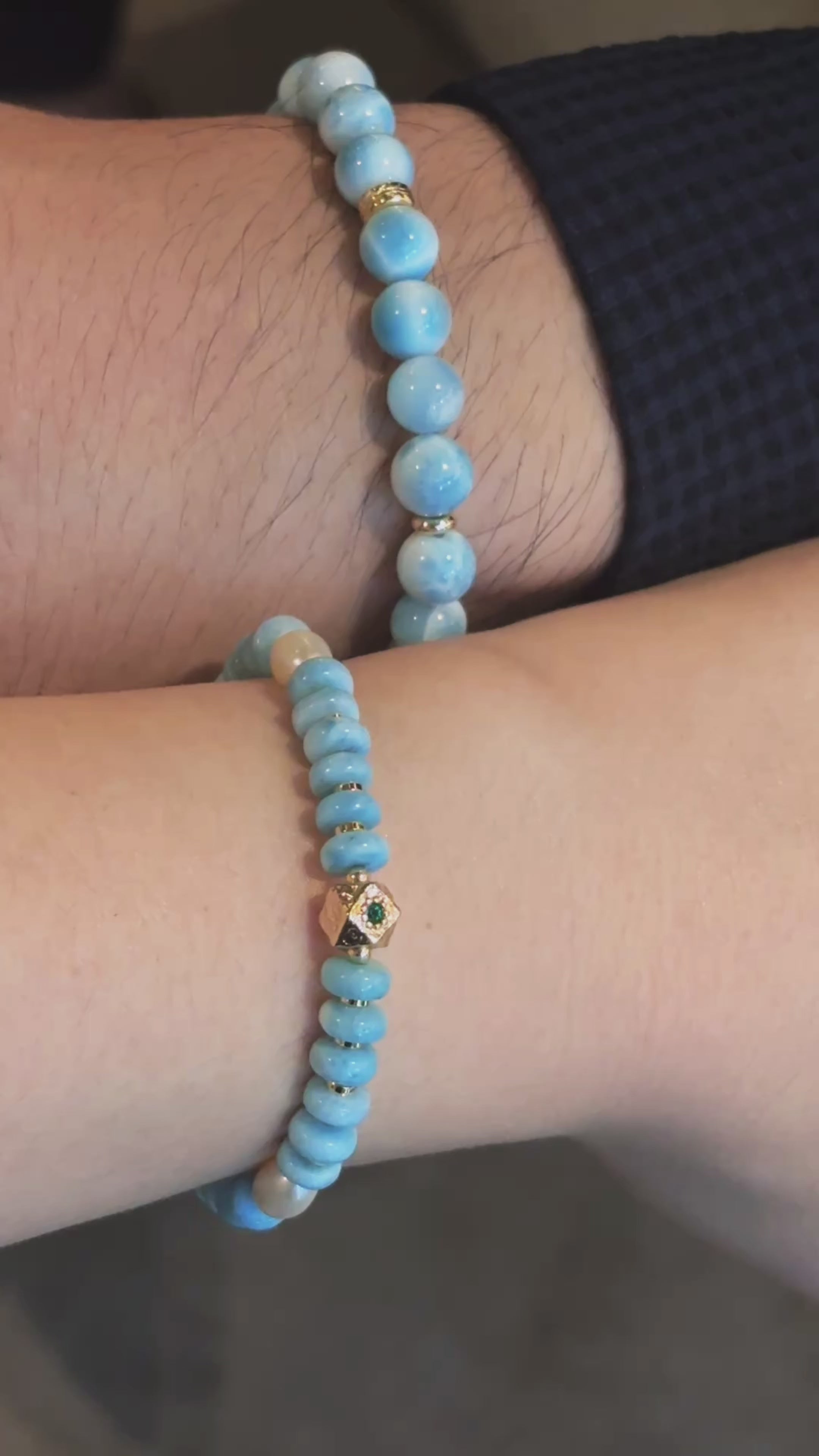Magic Series Ocean Dew Sea Blue Larimar and Pearl Bracelet