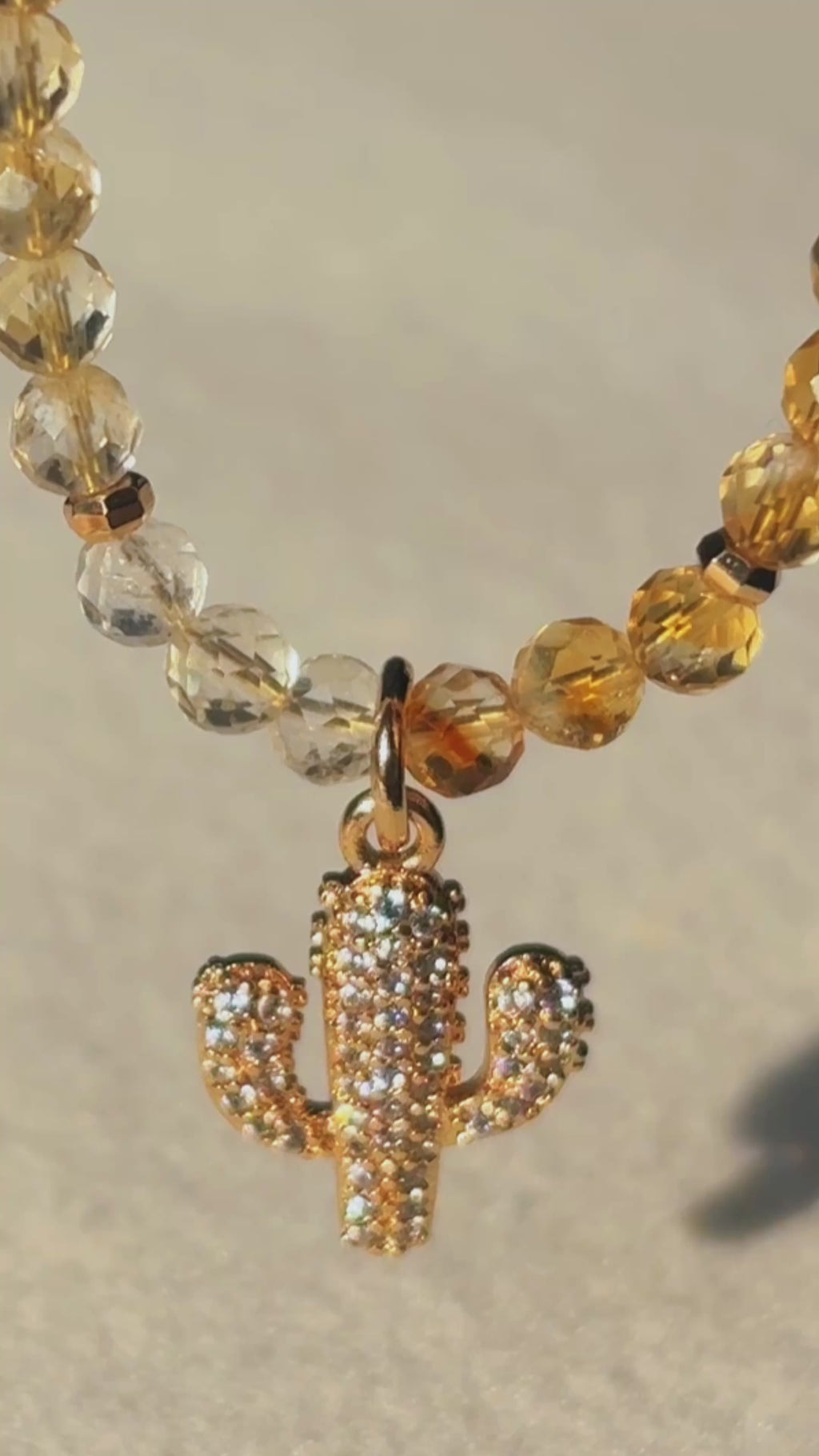 Luminous Desert Light Citrine Gold Filled Cactus Pendant Necklace