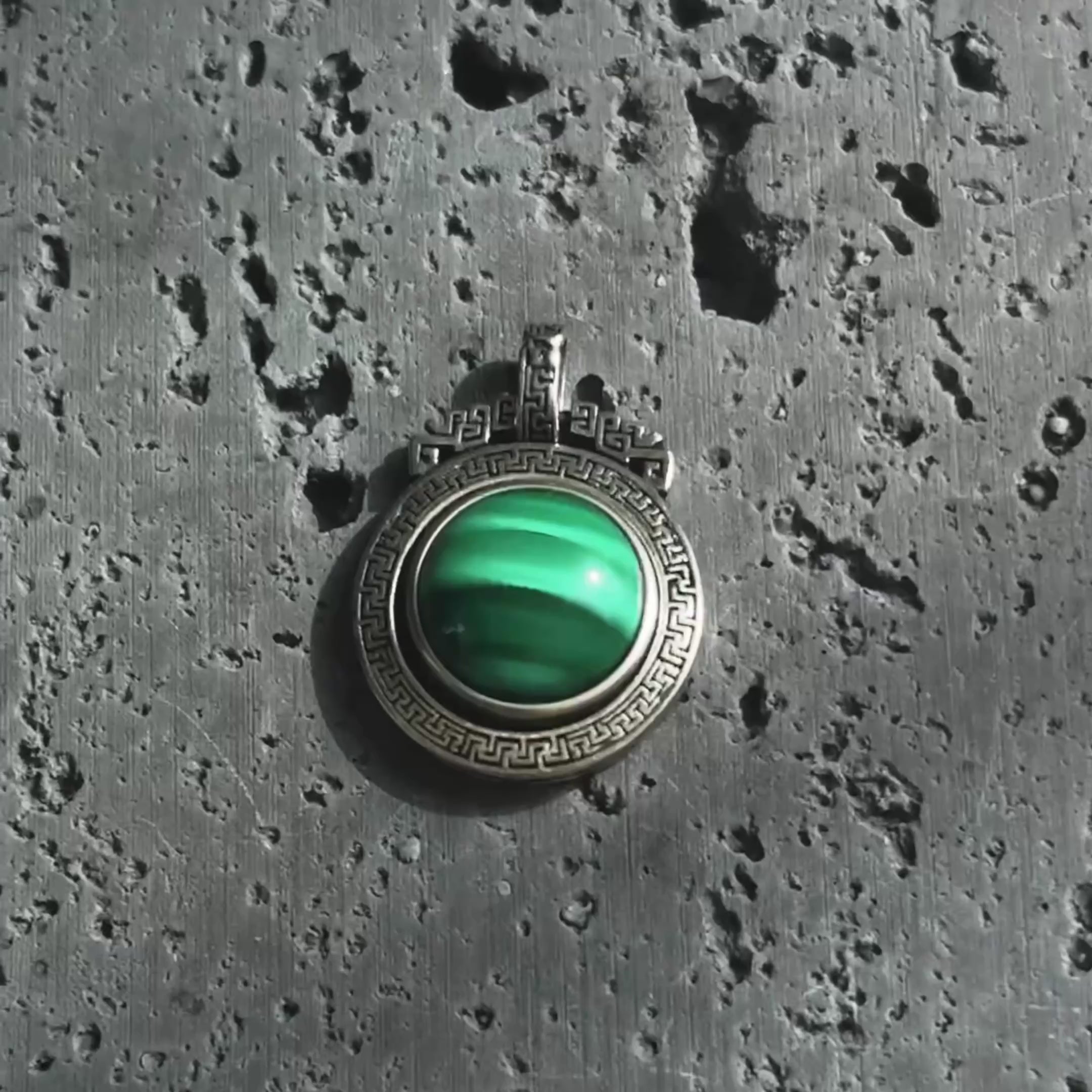 Silk Road Relic Malachite Rotating Pendant 925 Sterling Silver