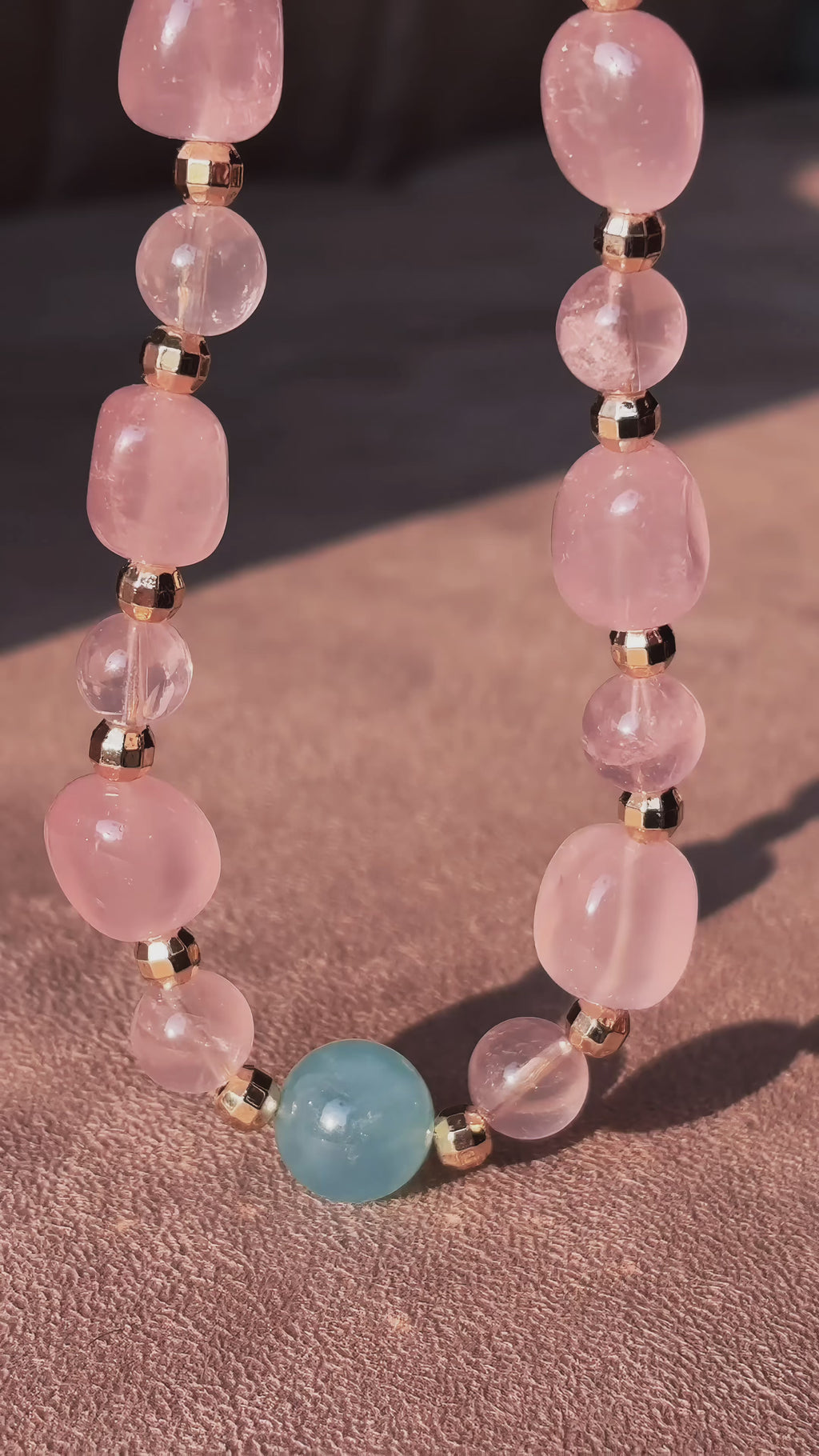 Healing Series Luminous Bloom Rose Quartz Aquamarine Gentle Love Necklace