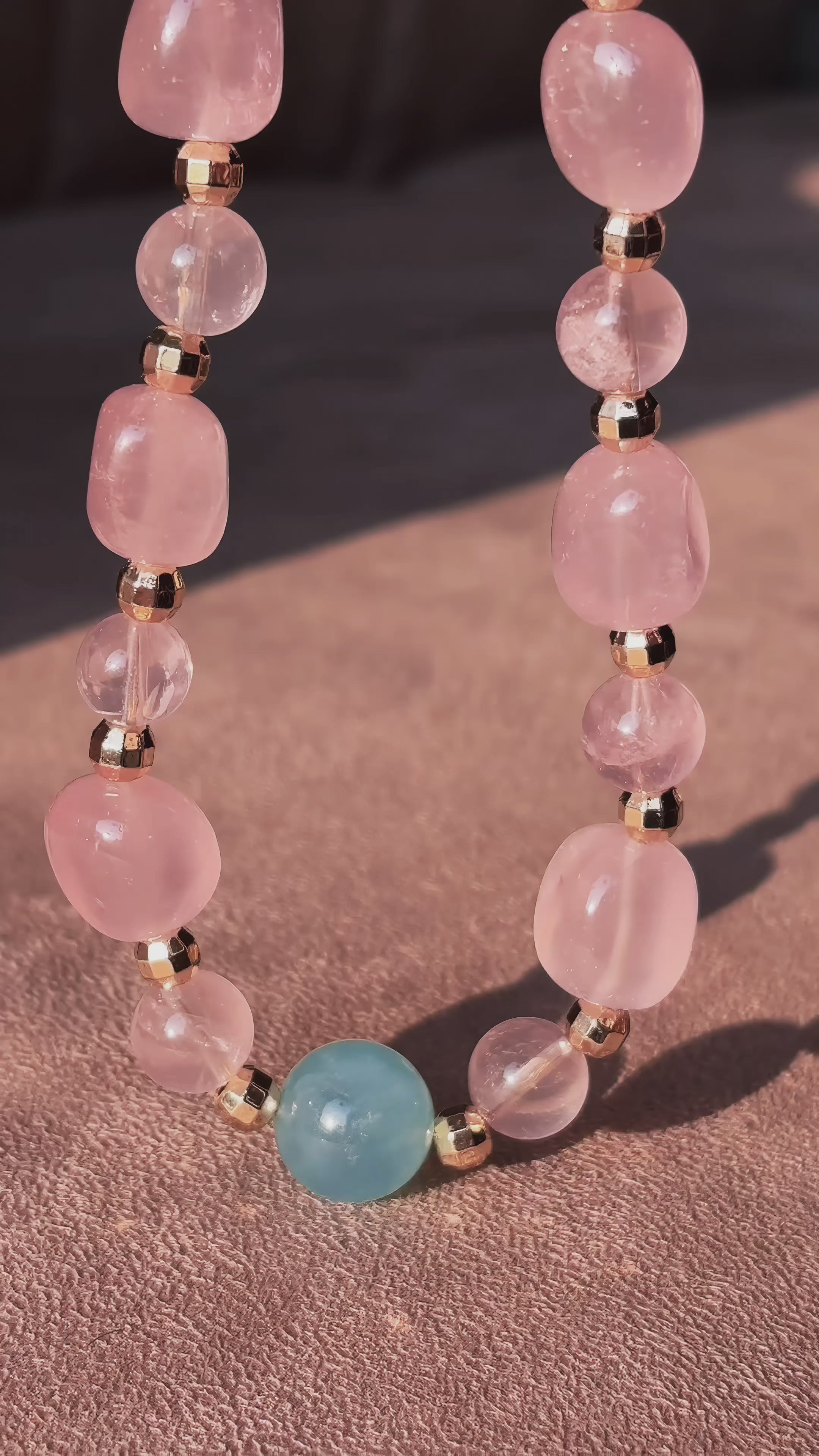 Healing Series Luminous Bloom Rose Quartz Aquamarine Gentle Love Necklace