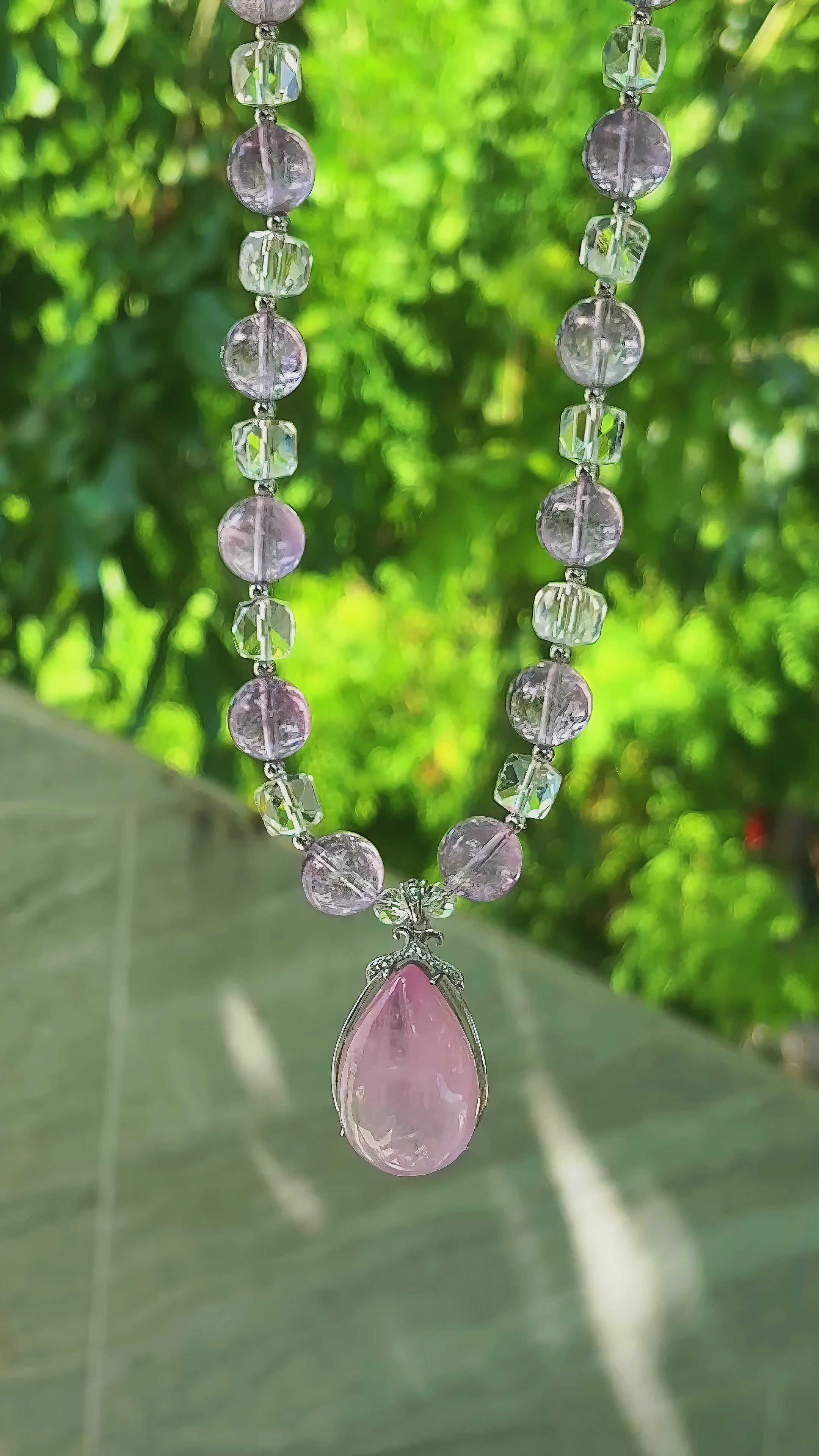 Healing Series Lavender Moonlight Kunzite Amethyst Quartz Pearl Necklace