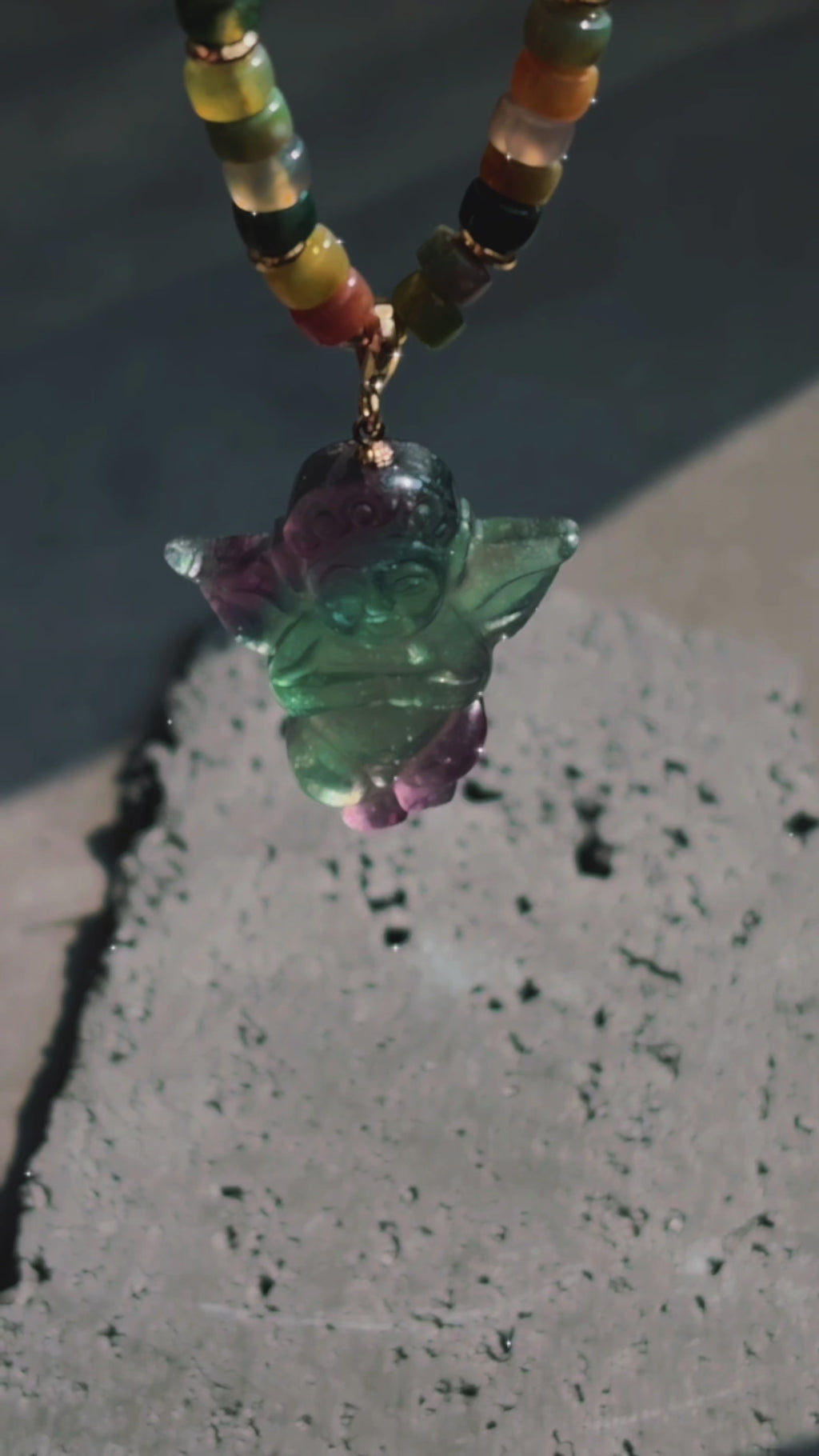 Sentinel Forest Guardian Angel Moss Agate Fluorite Necklace