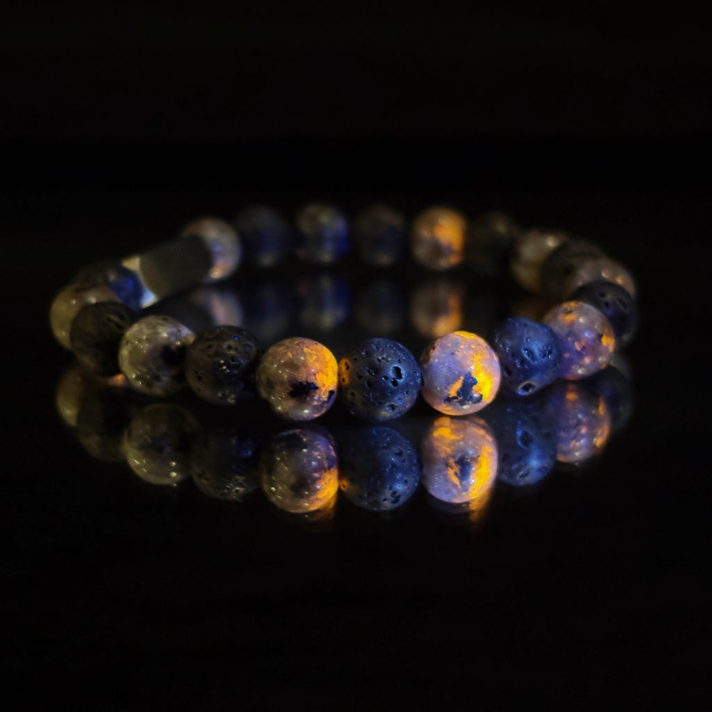 Natural Volcanic Stone and Fire Quartz Bead Bracelet